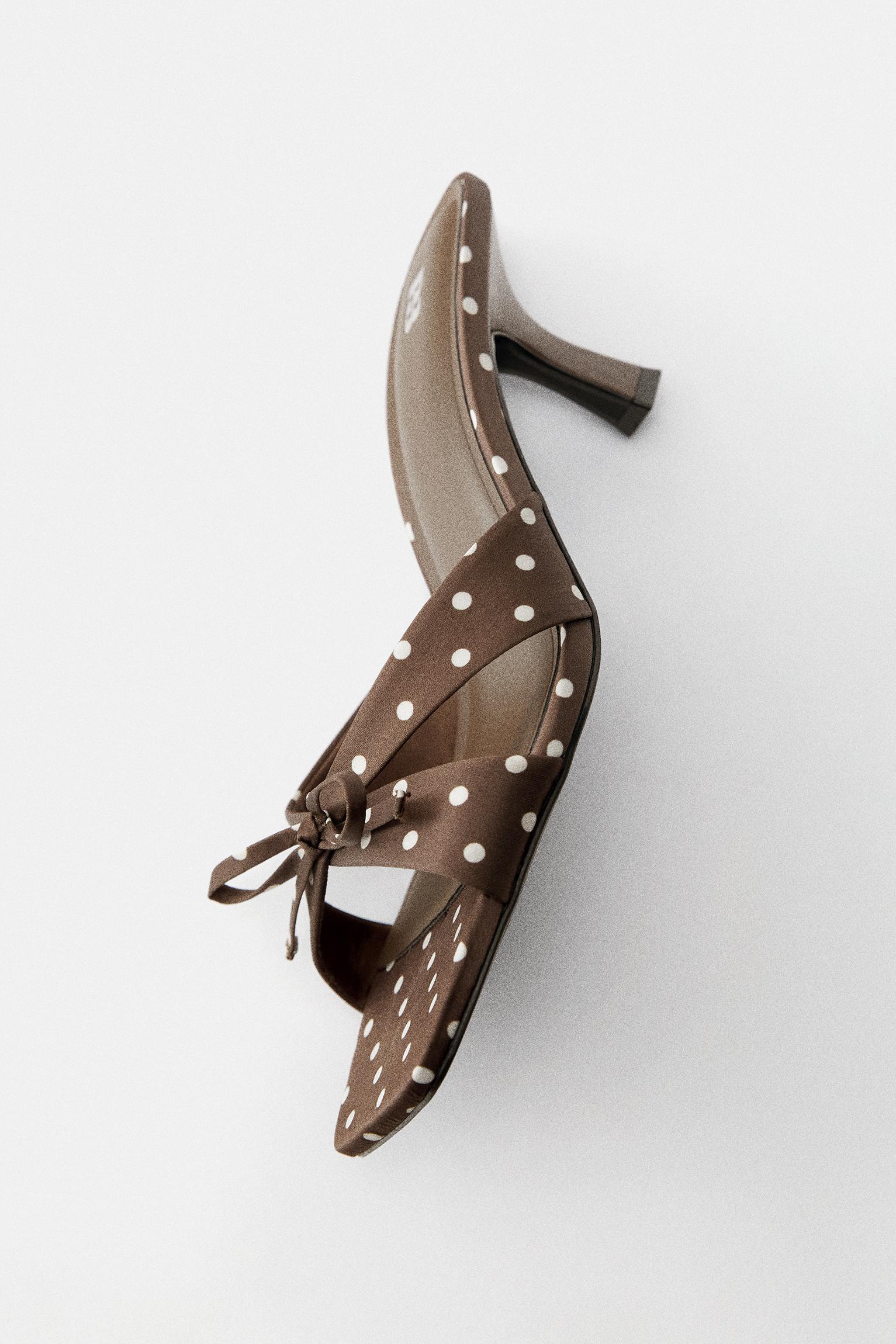 Polka dot mule high-heel sandals — Brown