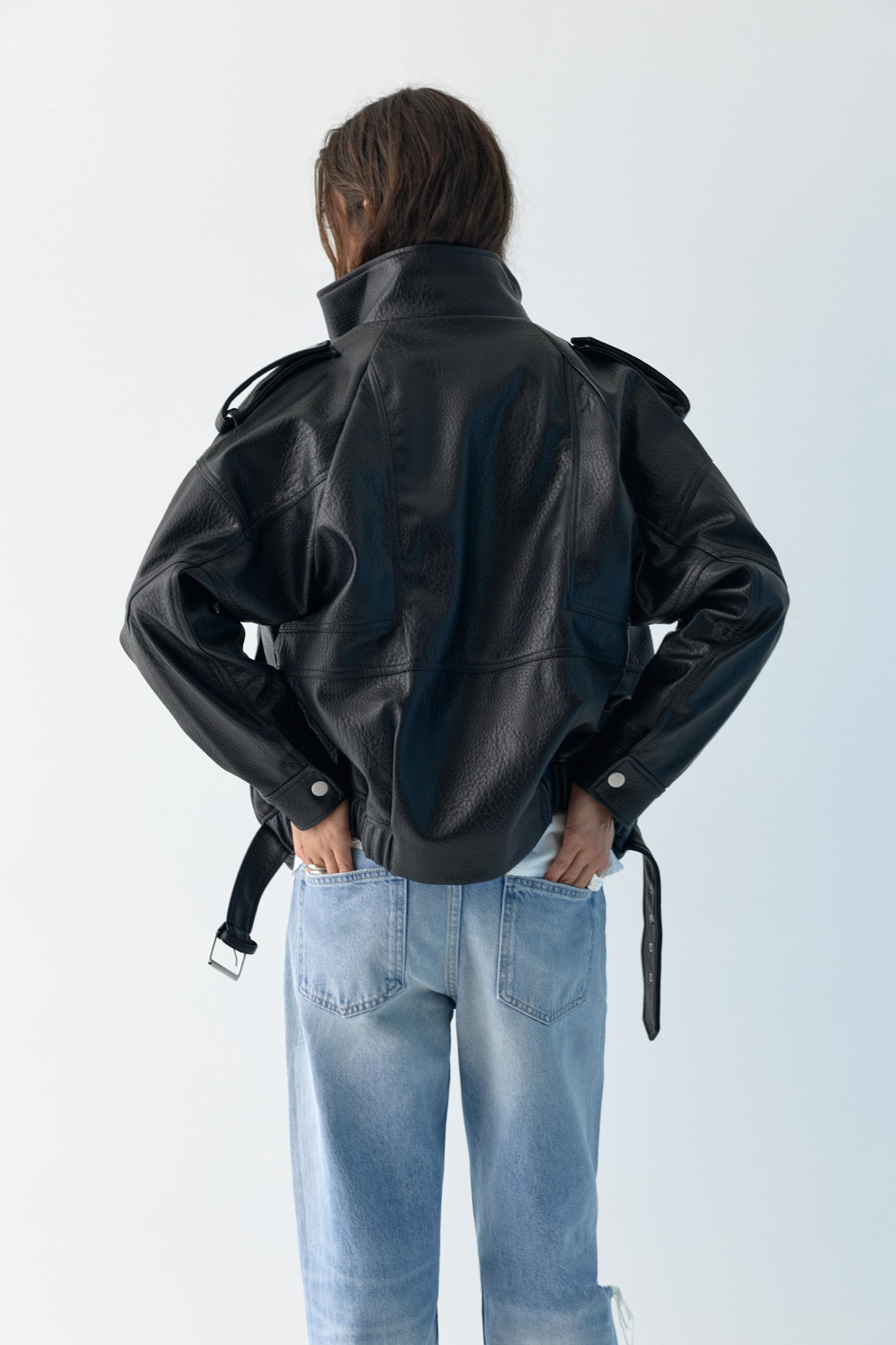 Dik yaka suni deri ceket - Görsel 9