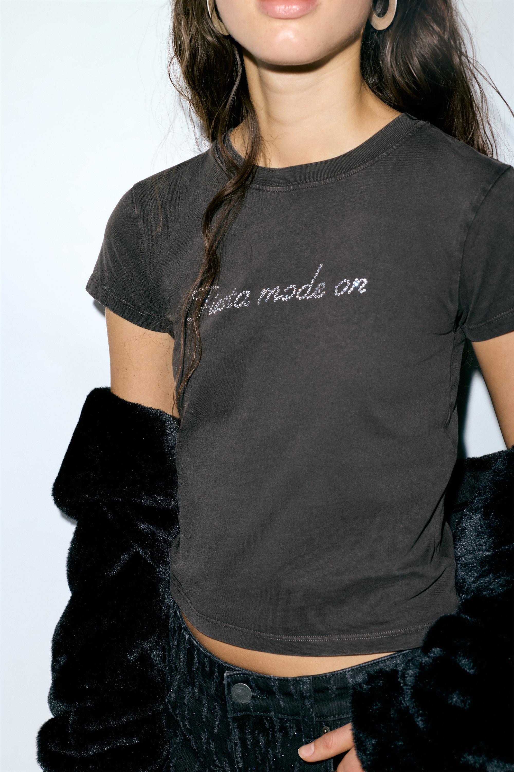 Siyah parlak taşlı t-shirt - Görsel 10