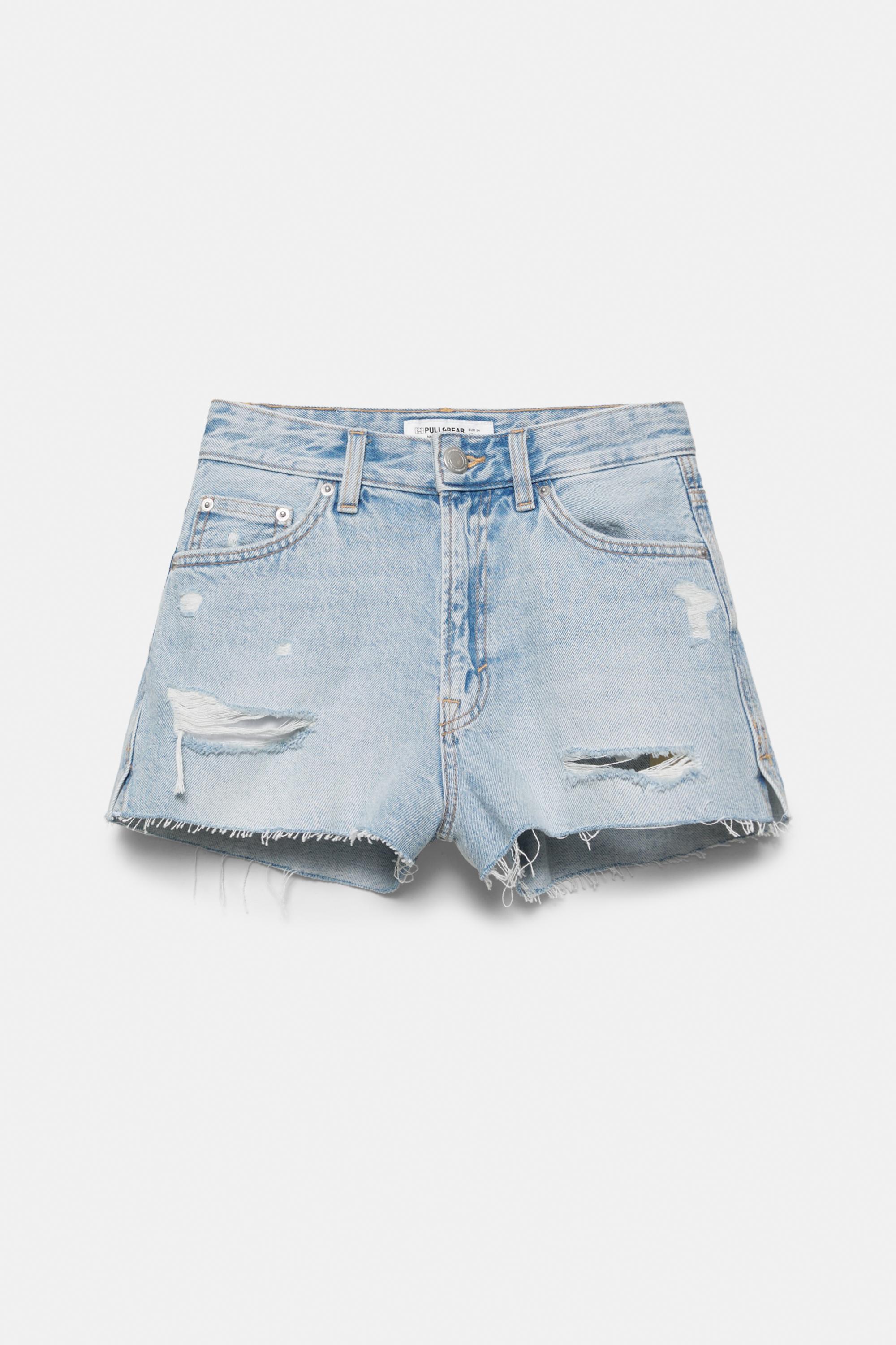 Mom fit ripped denim shorts — Pale blue