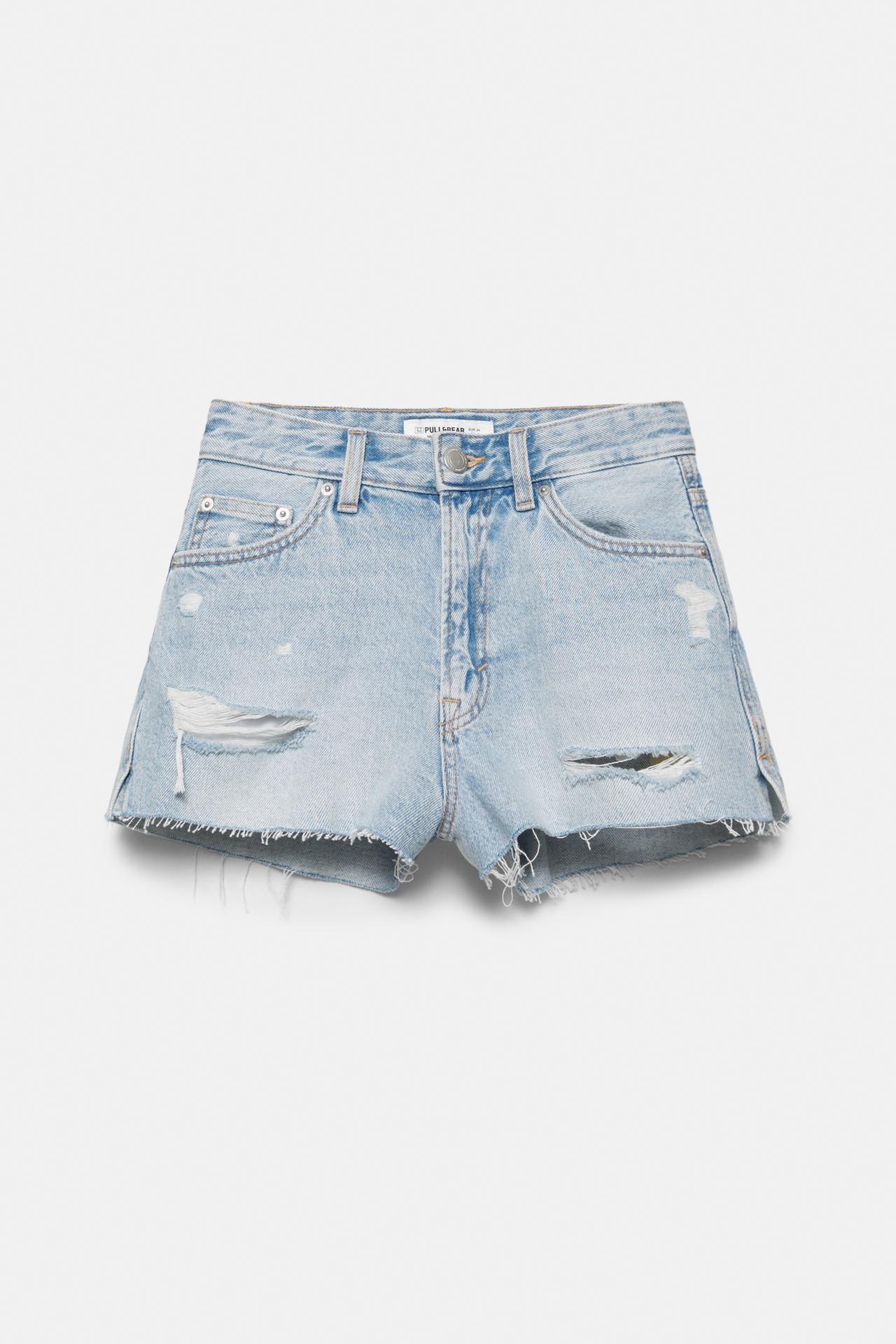 Mom fit ripped denim shorts — Pale blue