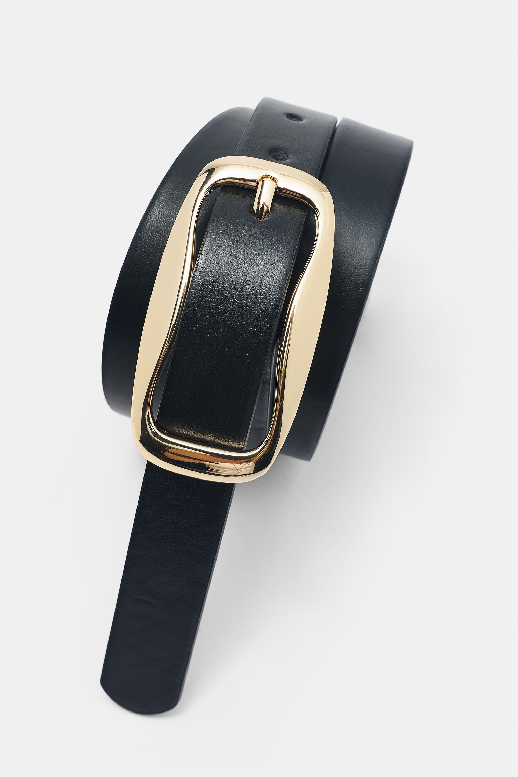 Slim belt with irregular buckle — Black