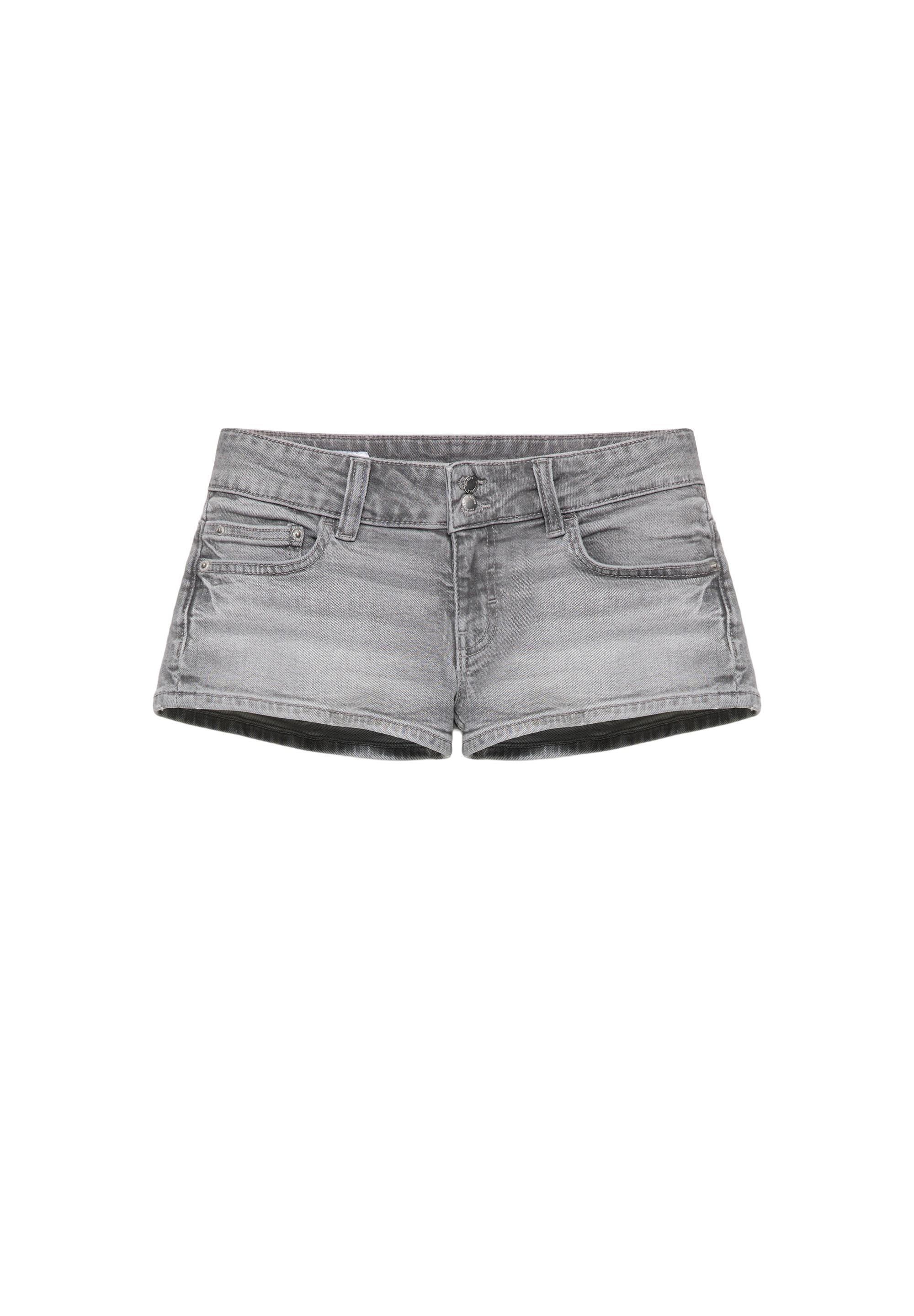 Double-button mini denim shorts — Grey