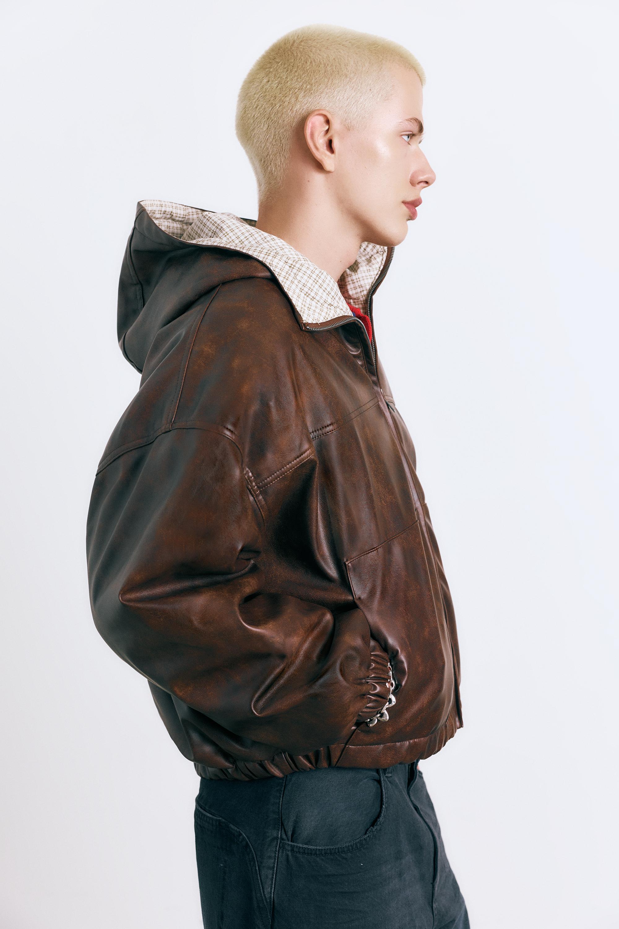 Eskitme suni deri ceket - Görsel 14