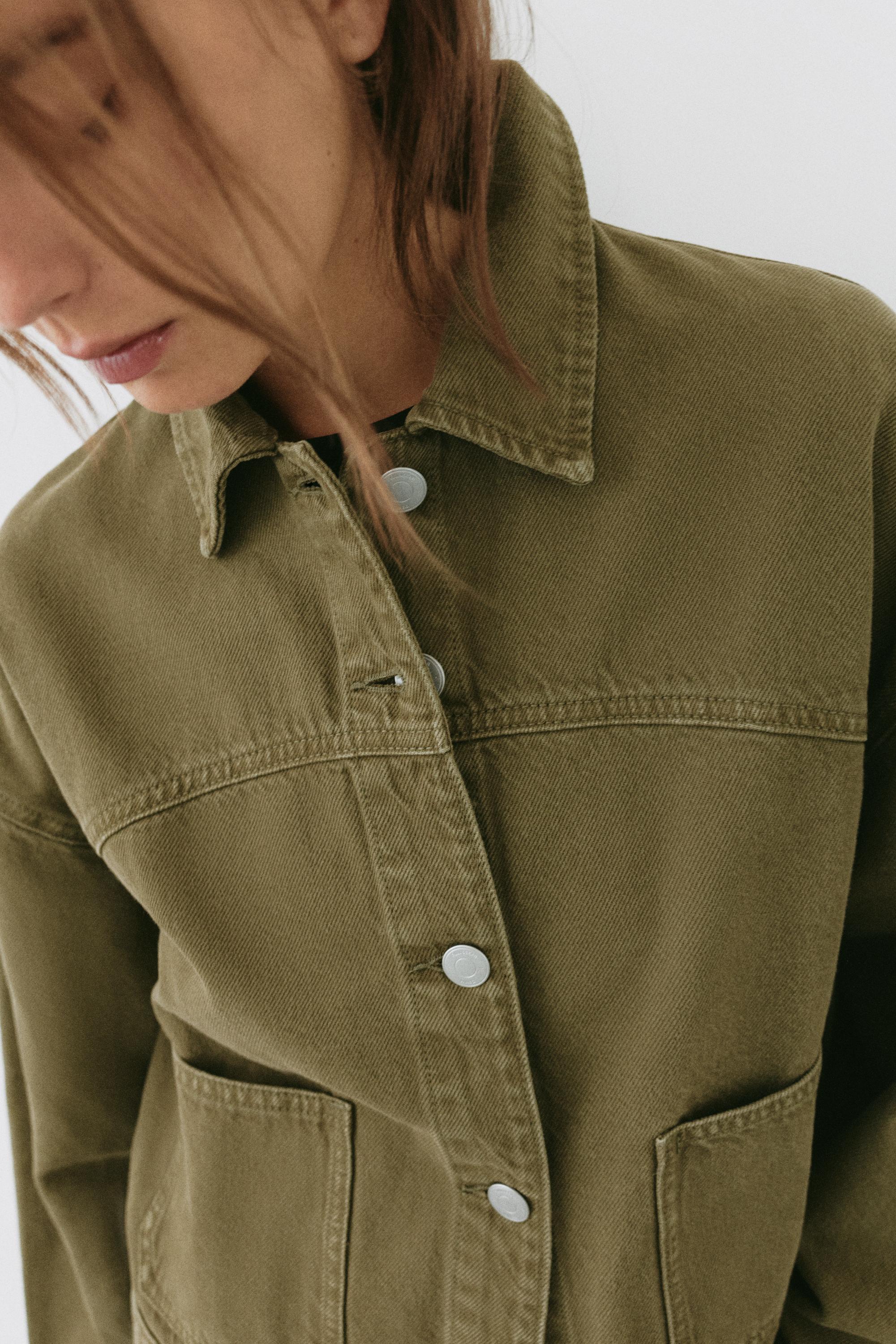 Boxy denim overshirt — Khaki