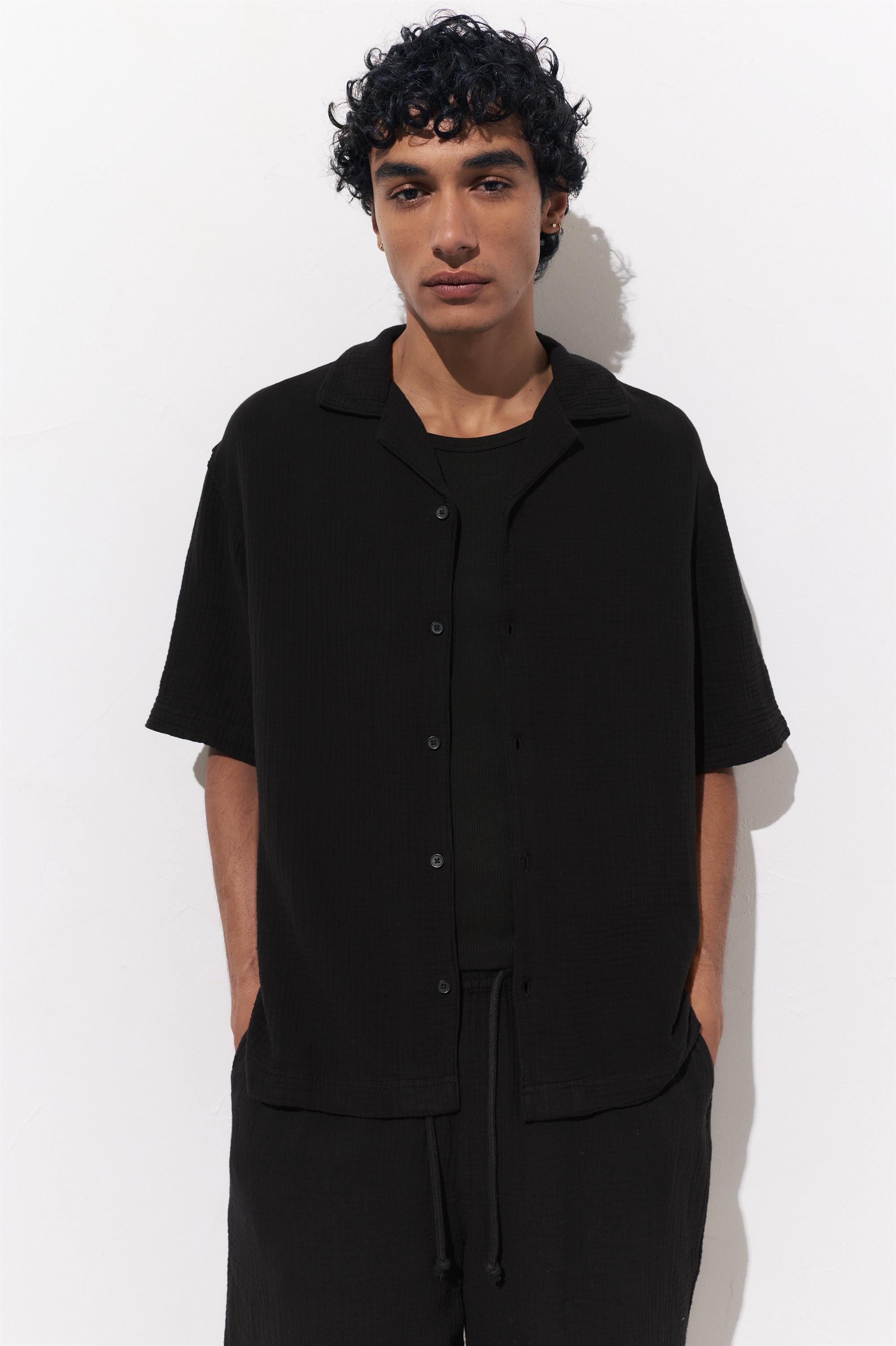 Short sleeve crepe shirt — Black
