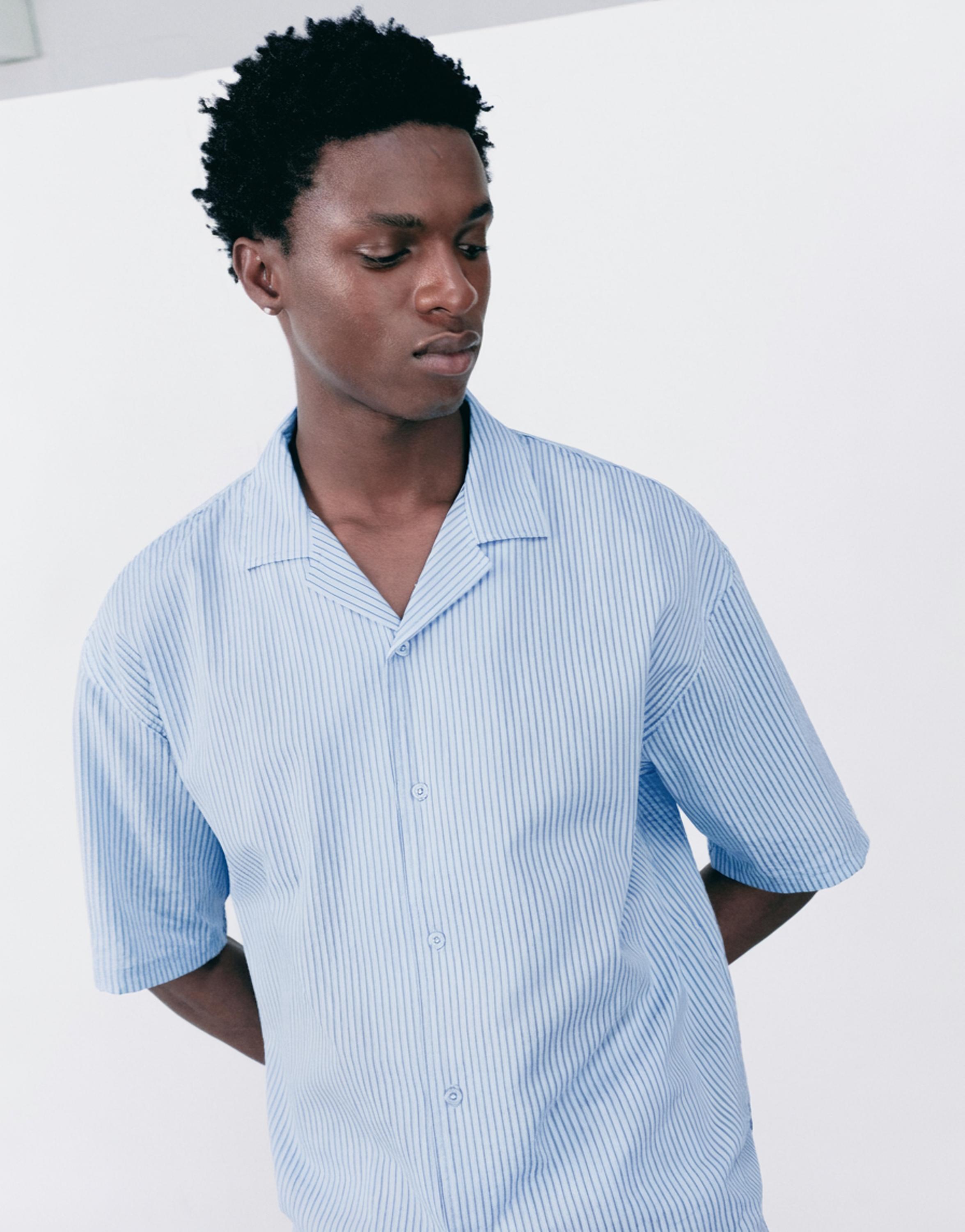 Striped short sleeve shirt — Blue