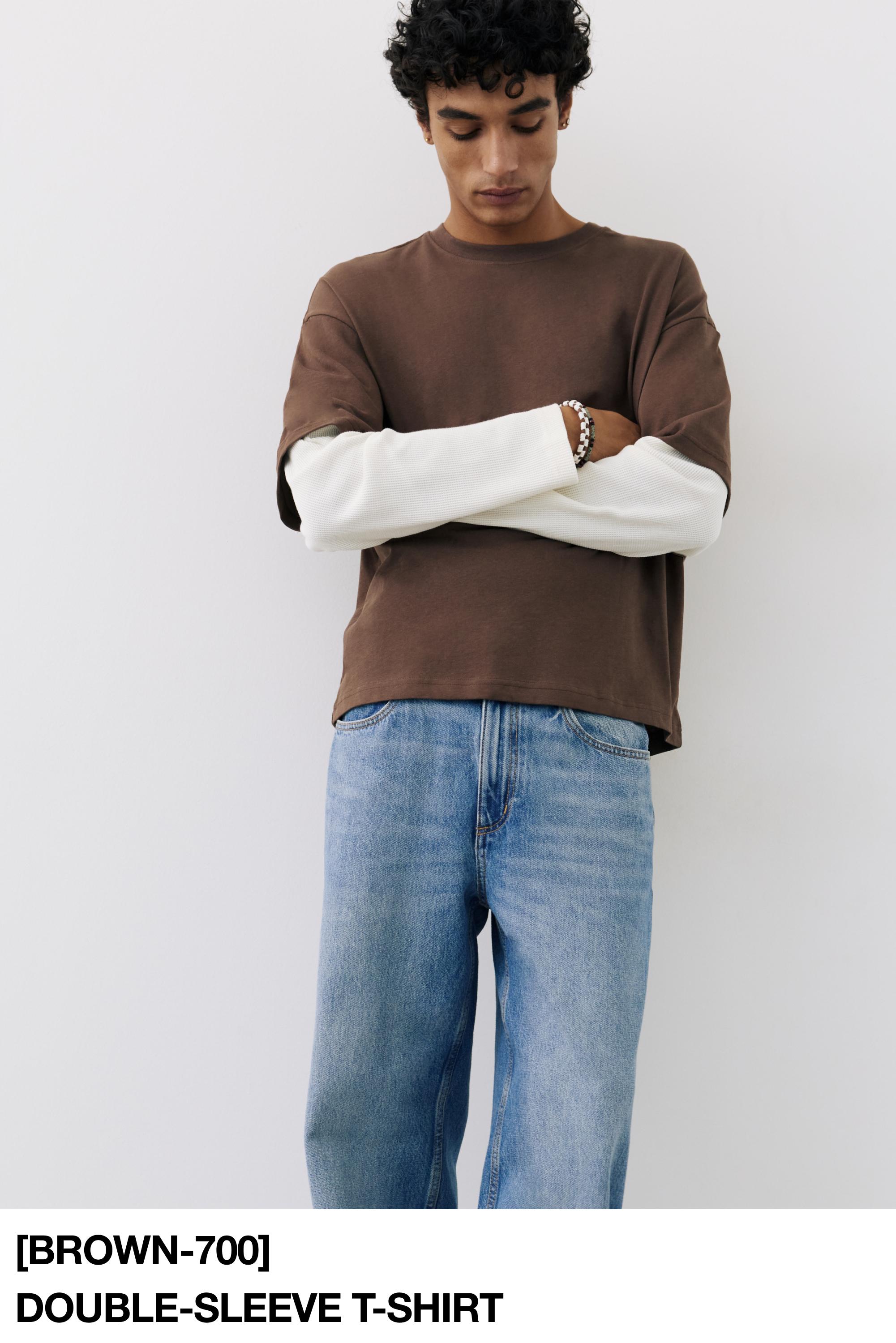 Double-layer long sleeve T-shirt — Brown