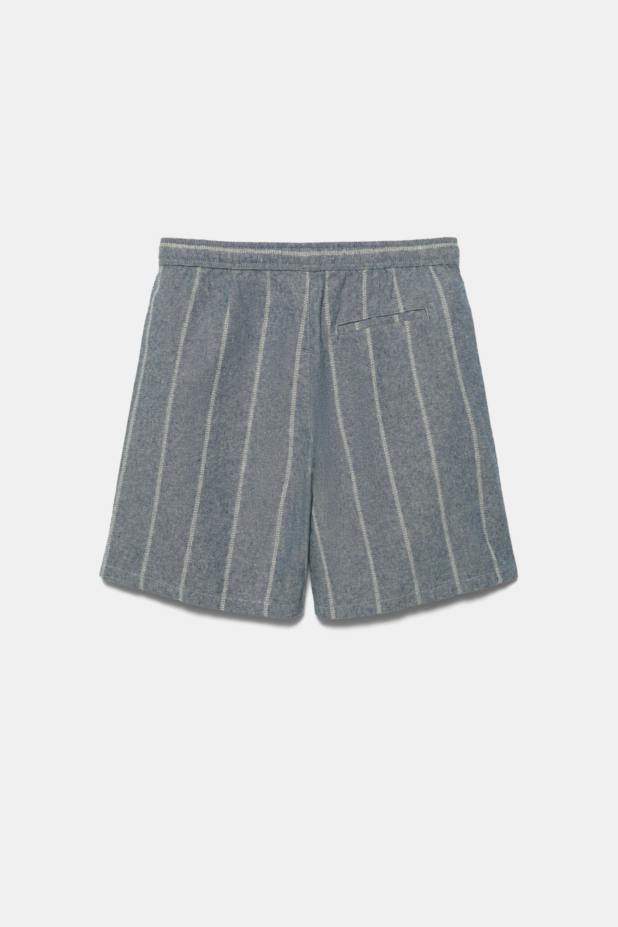 Linen blend jogger Bermuda shorts — Striped