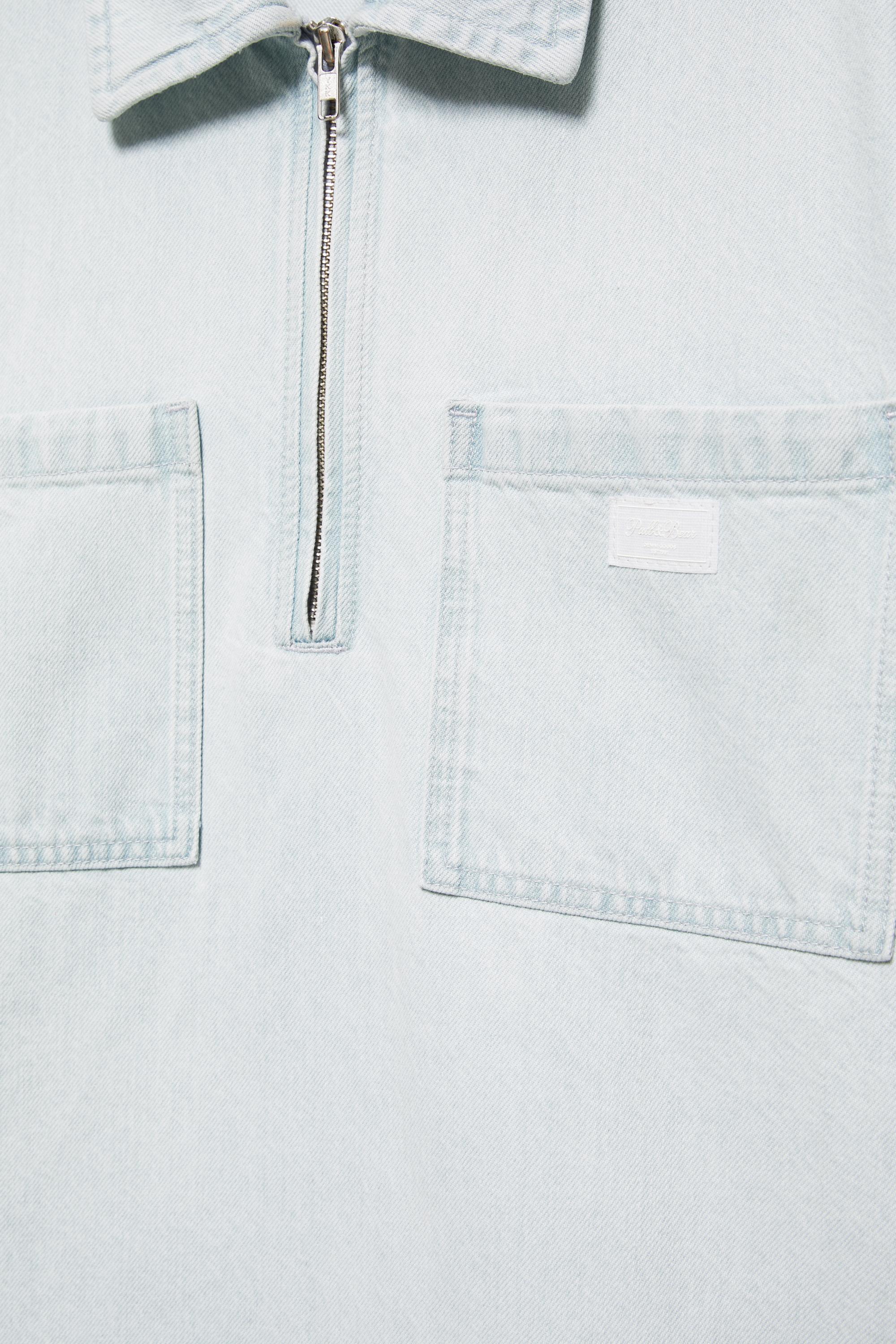 Denim zip-up polo shirt — Sky blue