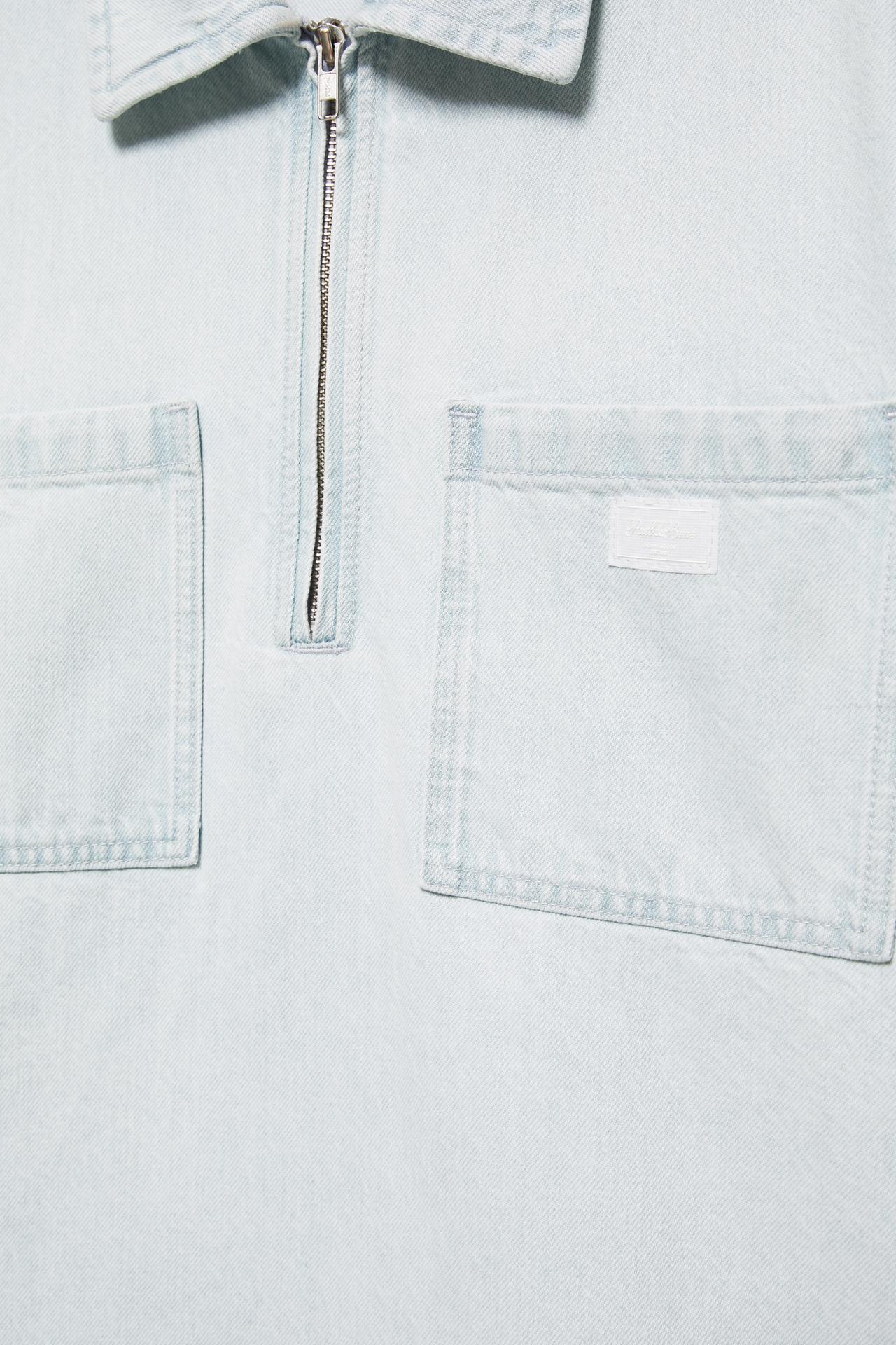 Denim zip-up polo shirt — Sky blue