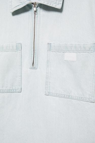 Denim zip-up polo shirt — Sky blue 7