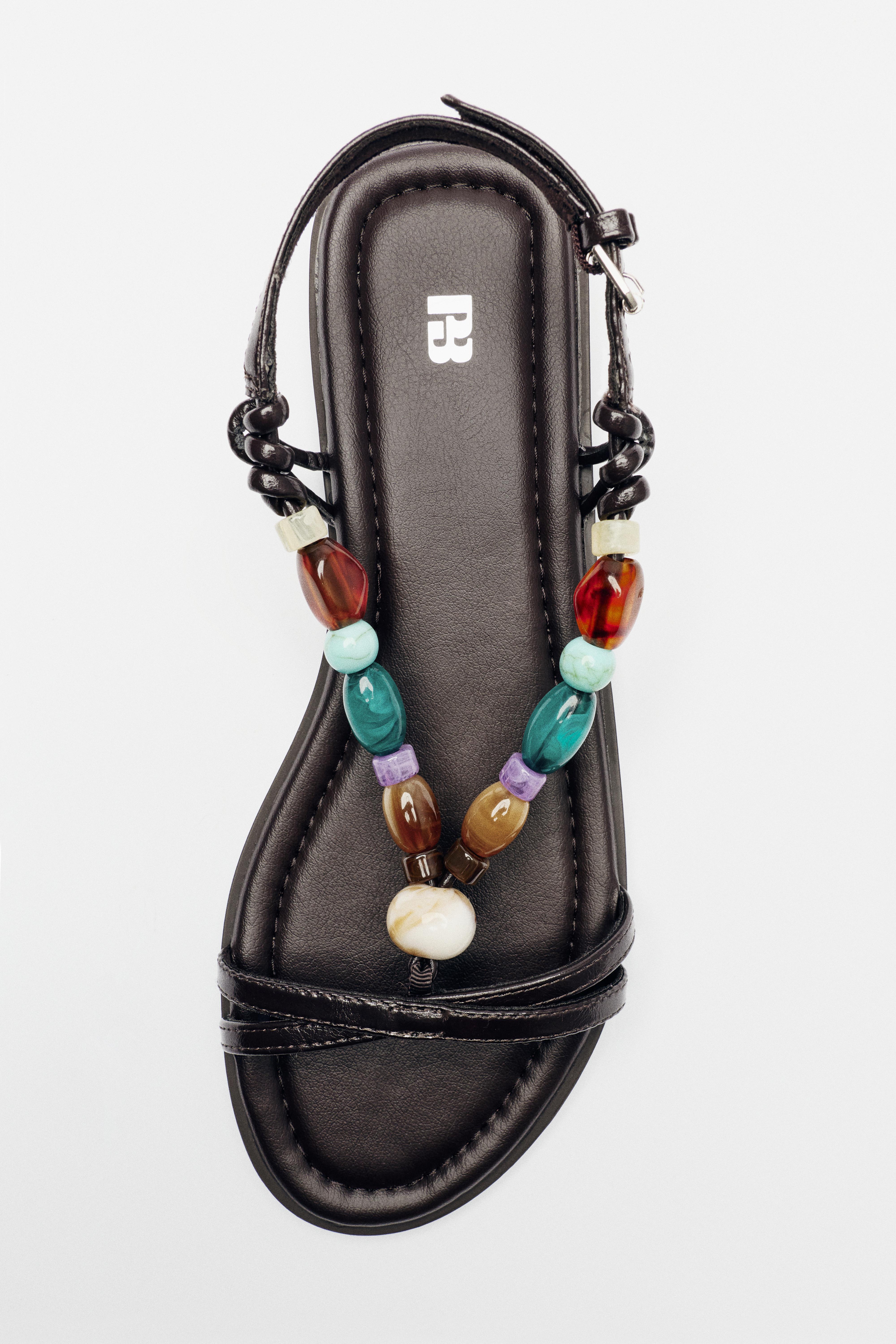 Beaded flat sandals — Black