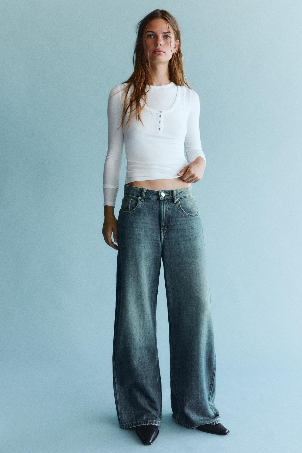 Low-rise baggy jeans — Green blue