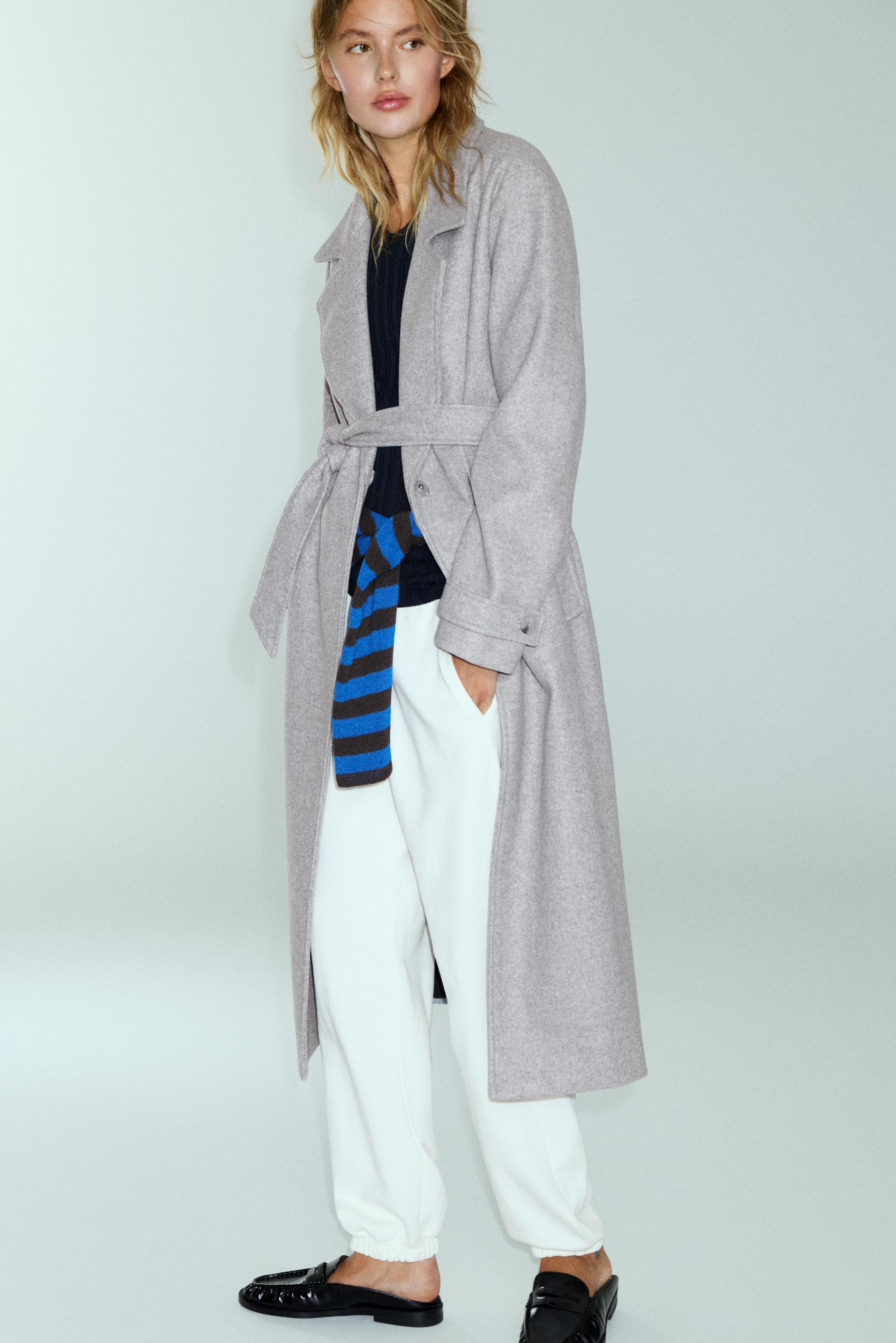Long belted coat — Medium grey