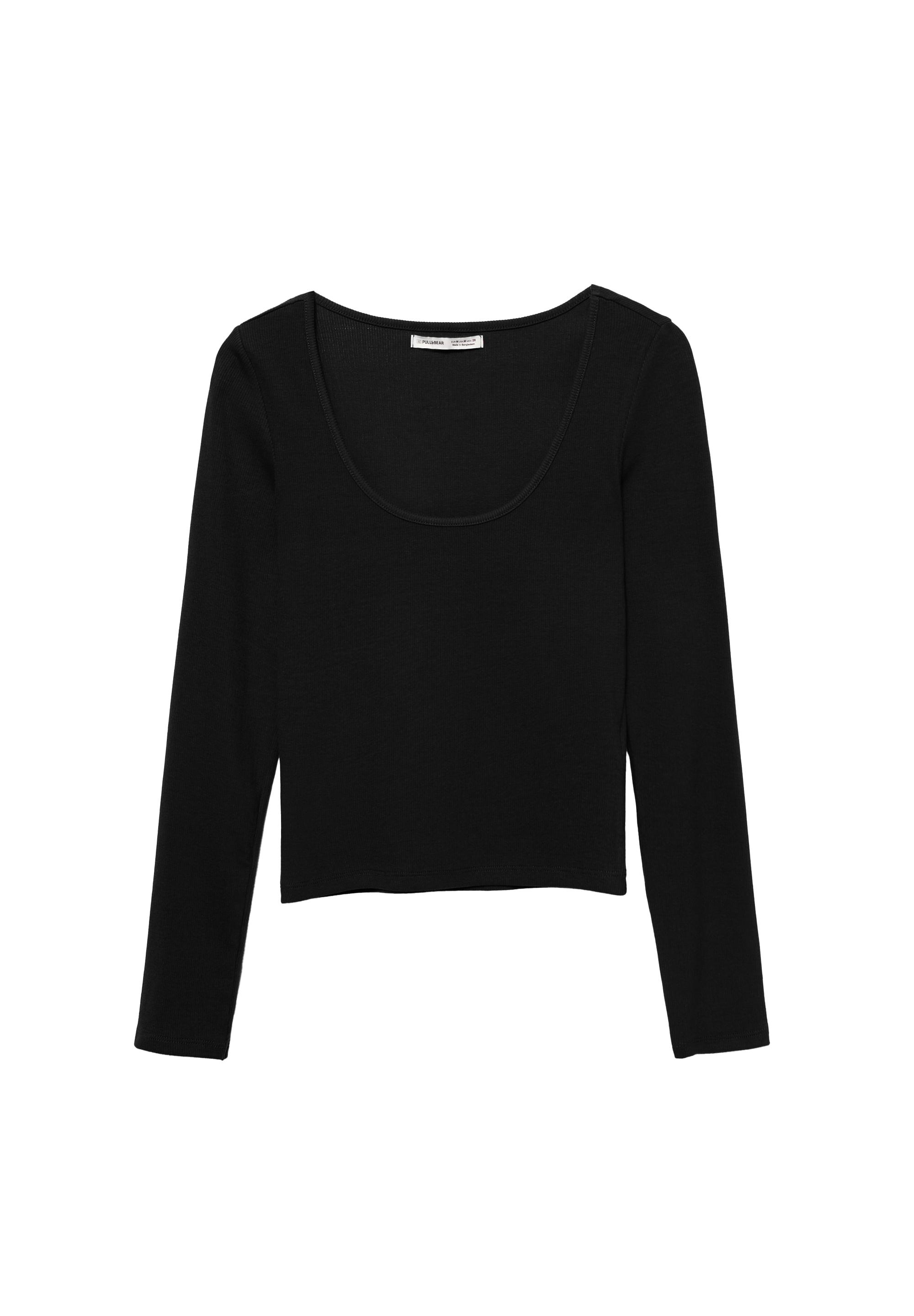 Ribbed round neck T-shirt — Black
