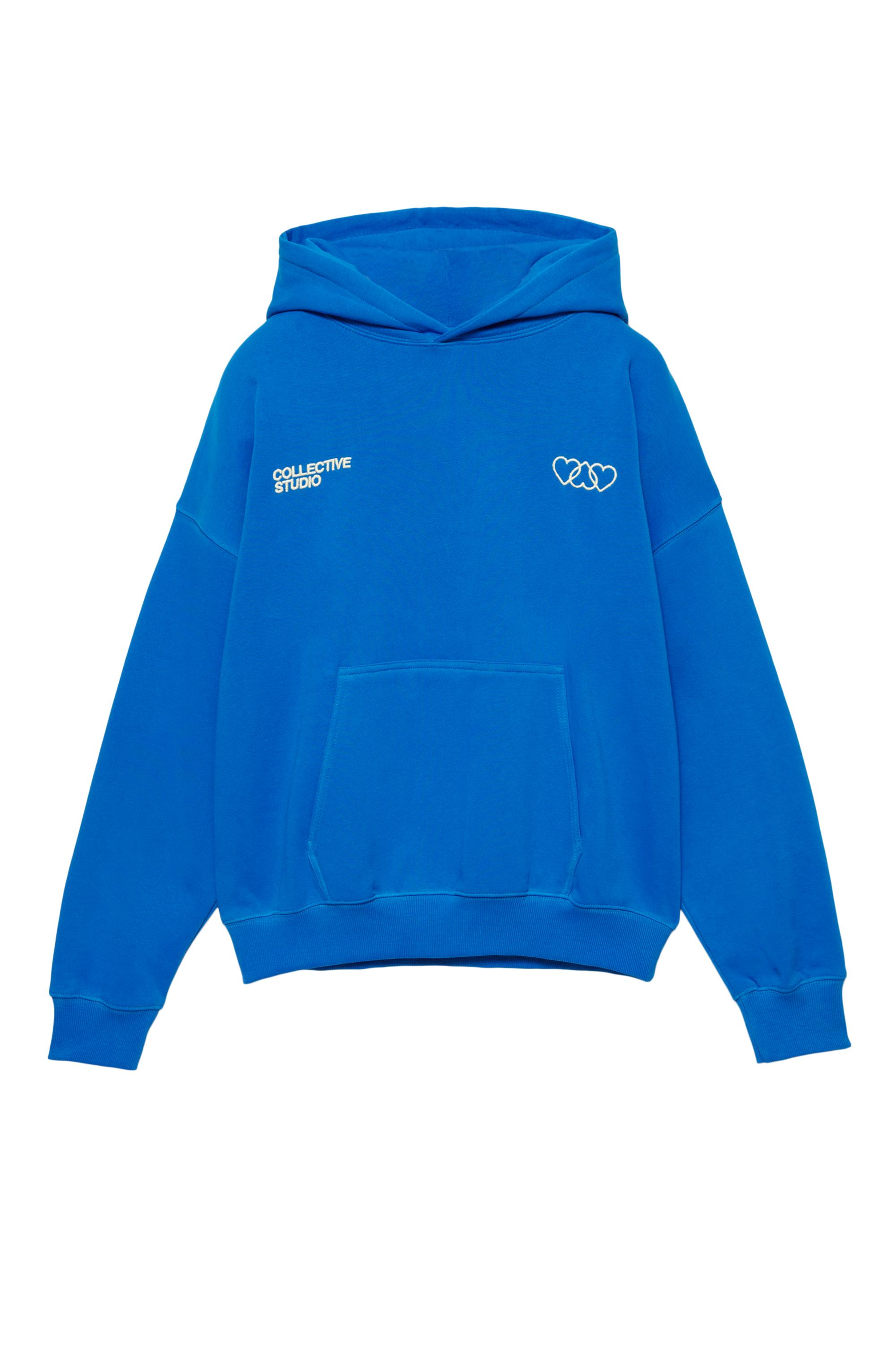 Mavi kalp desenli kapüşonlu sweatshirt - Görsel 2