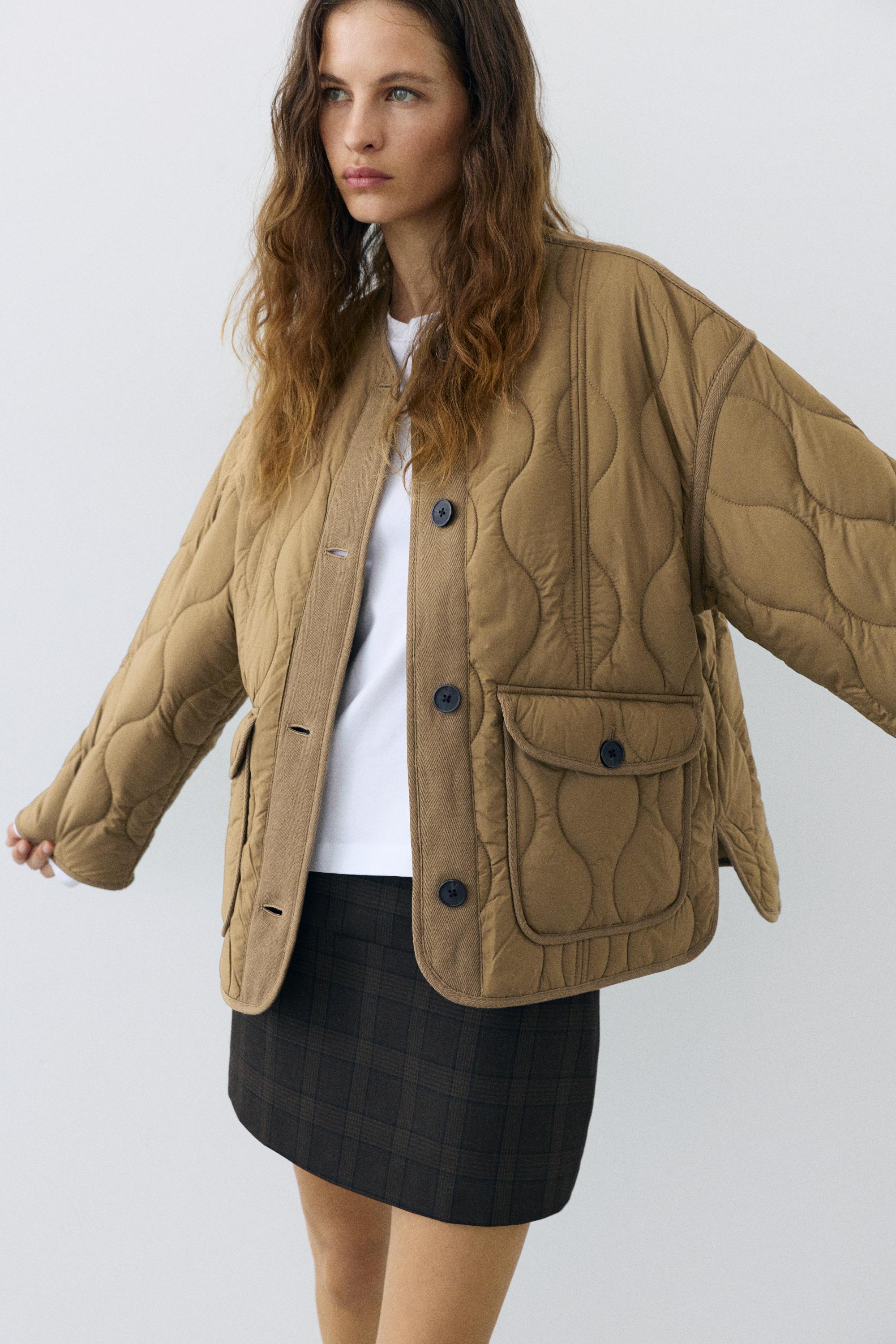 Puffer jacket with pockets — Dark khaki