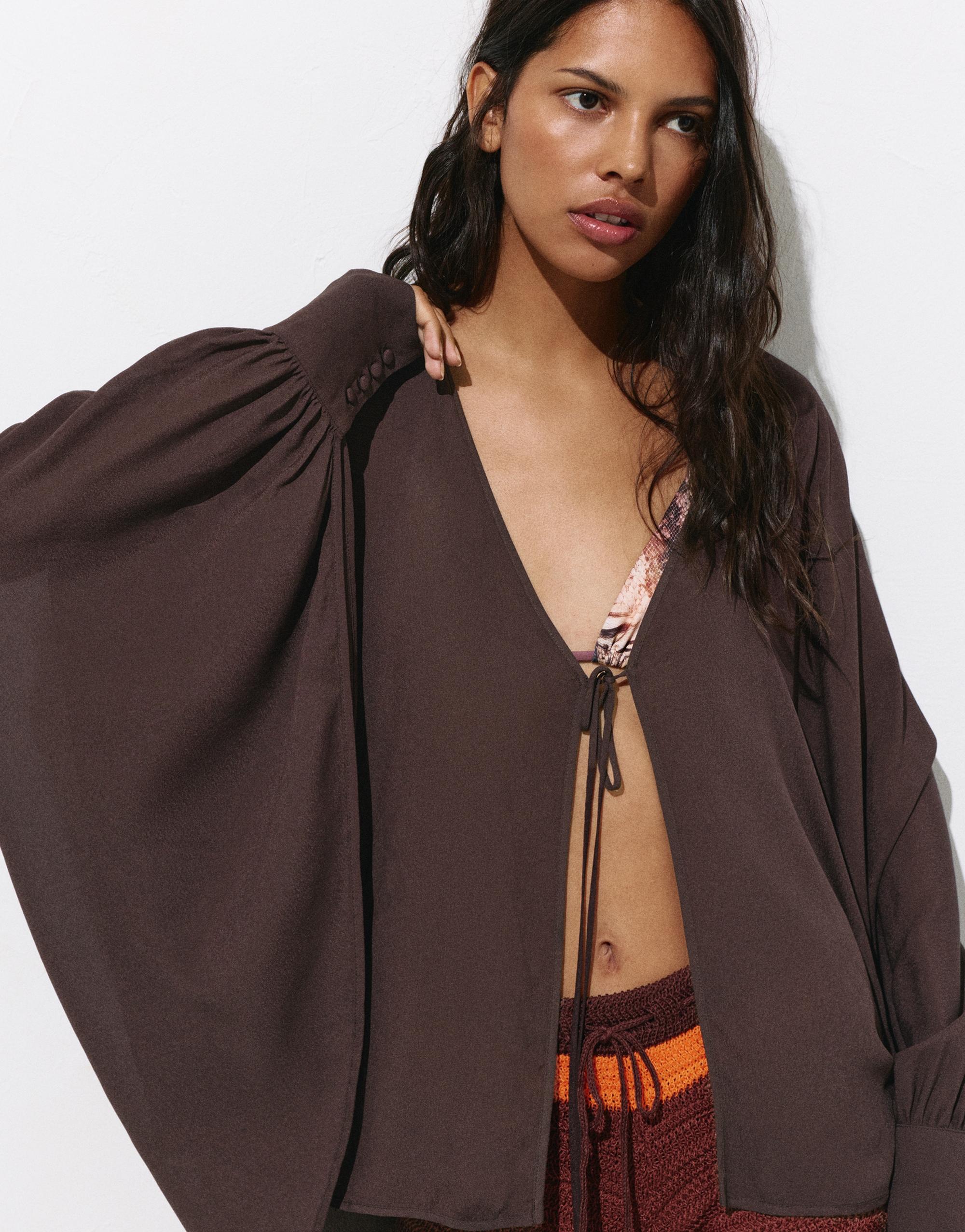 Flowing cape blouse — Chocolate