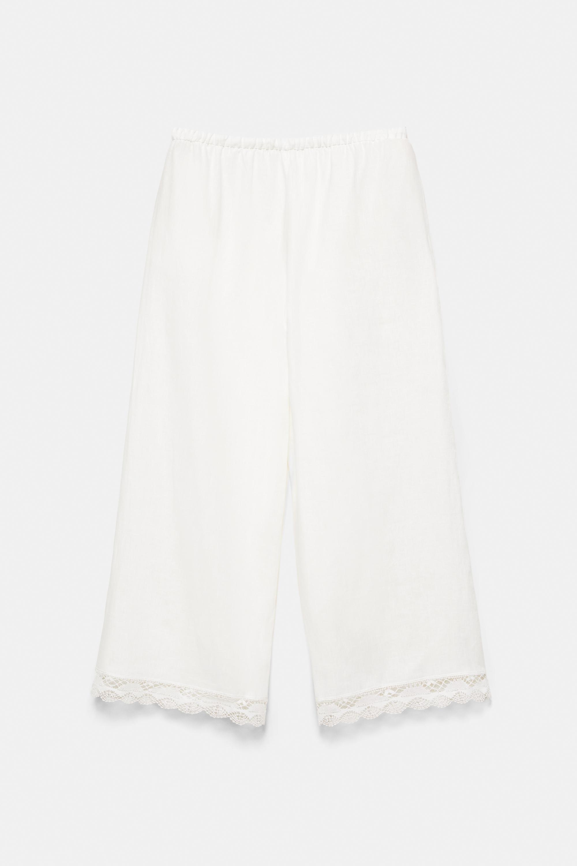 100% linen Encaixe de Camariñas x Pull&Bear trousers — Off white