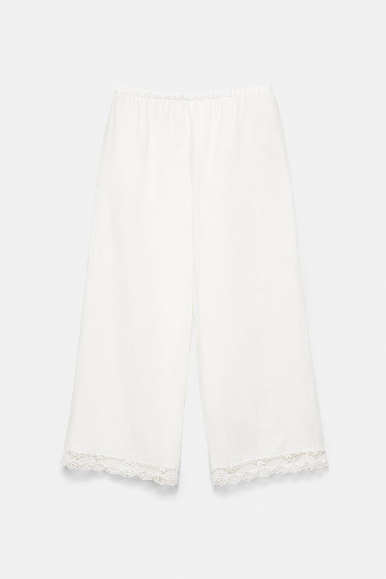 100% linen Encaixe de Camariñas x Pull&Bear trousers — Off white
