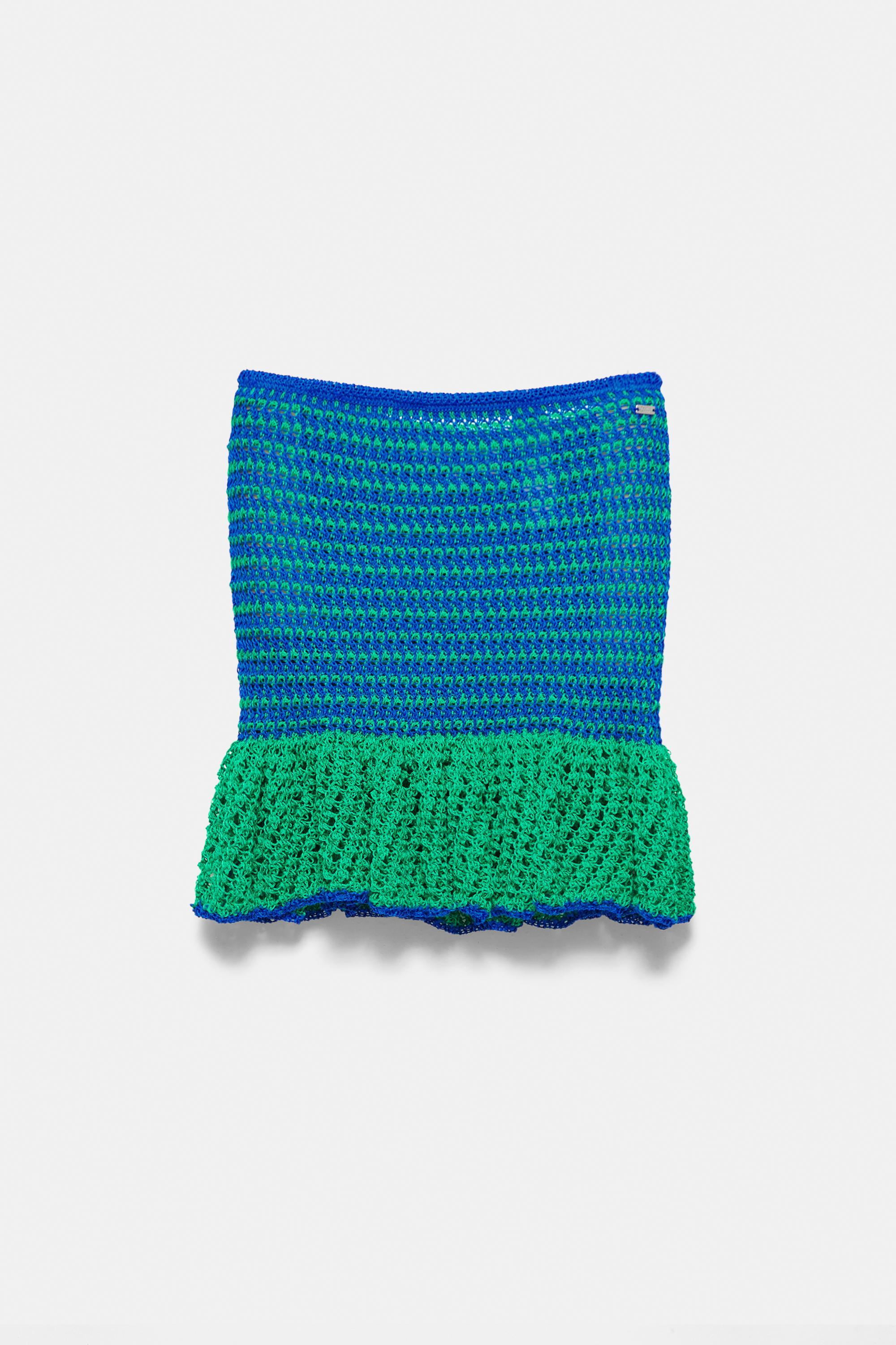 Ruffled crochet mini skirt — Green