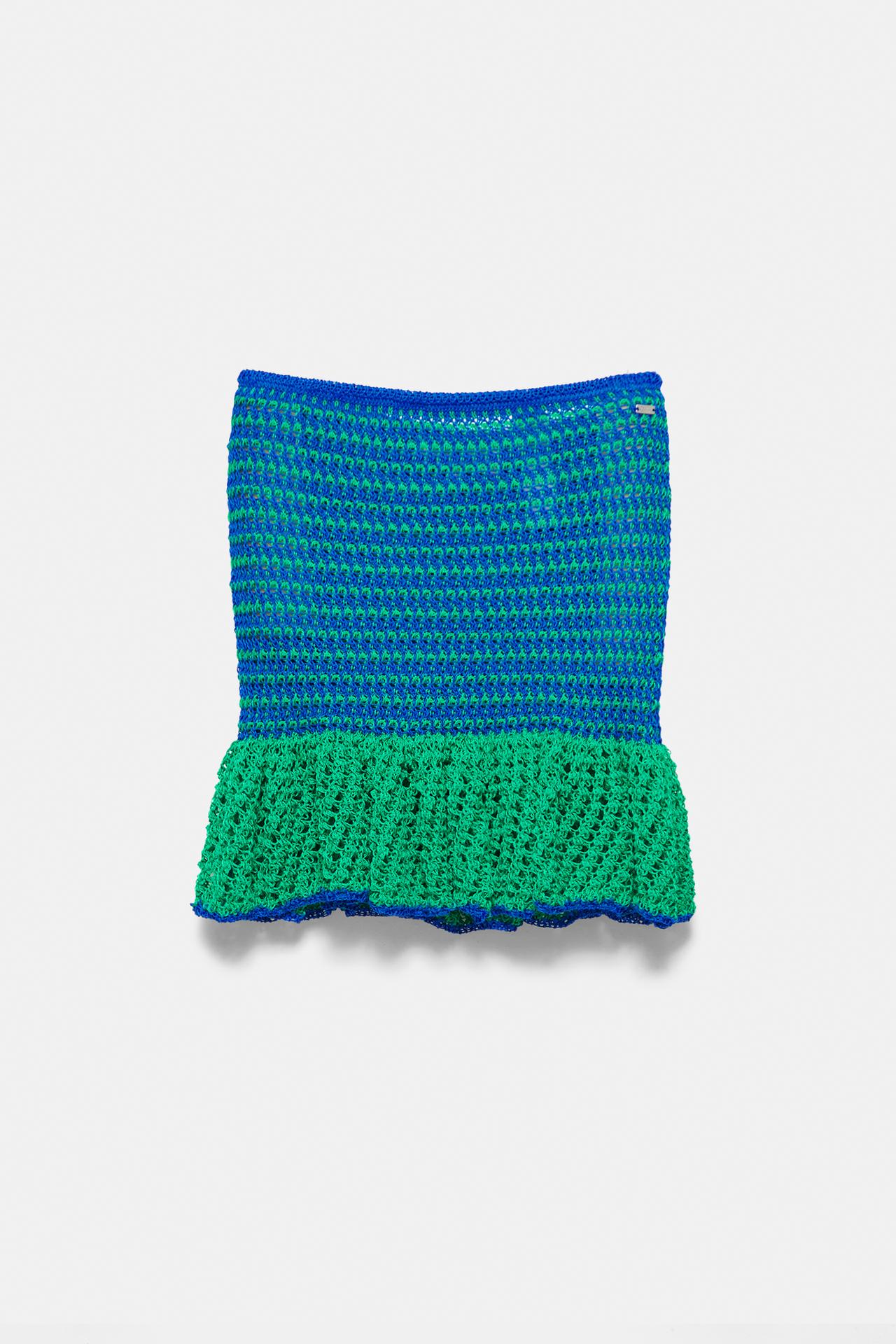 Ruffled crochet mini skirt — Green