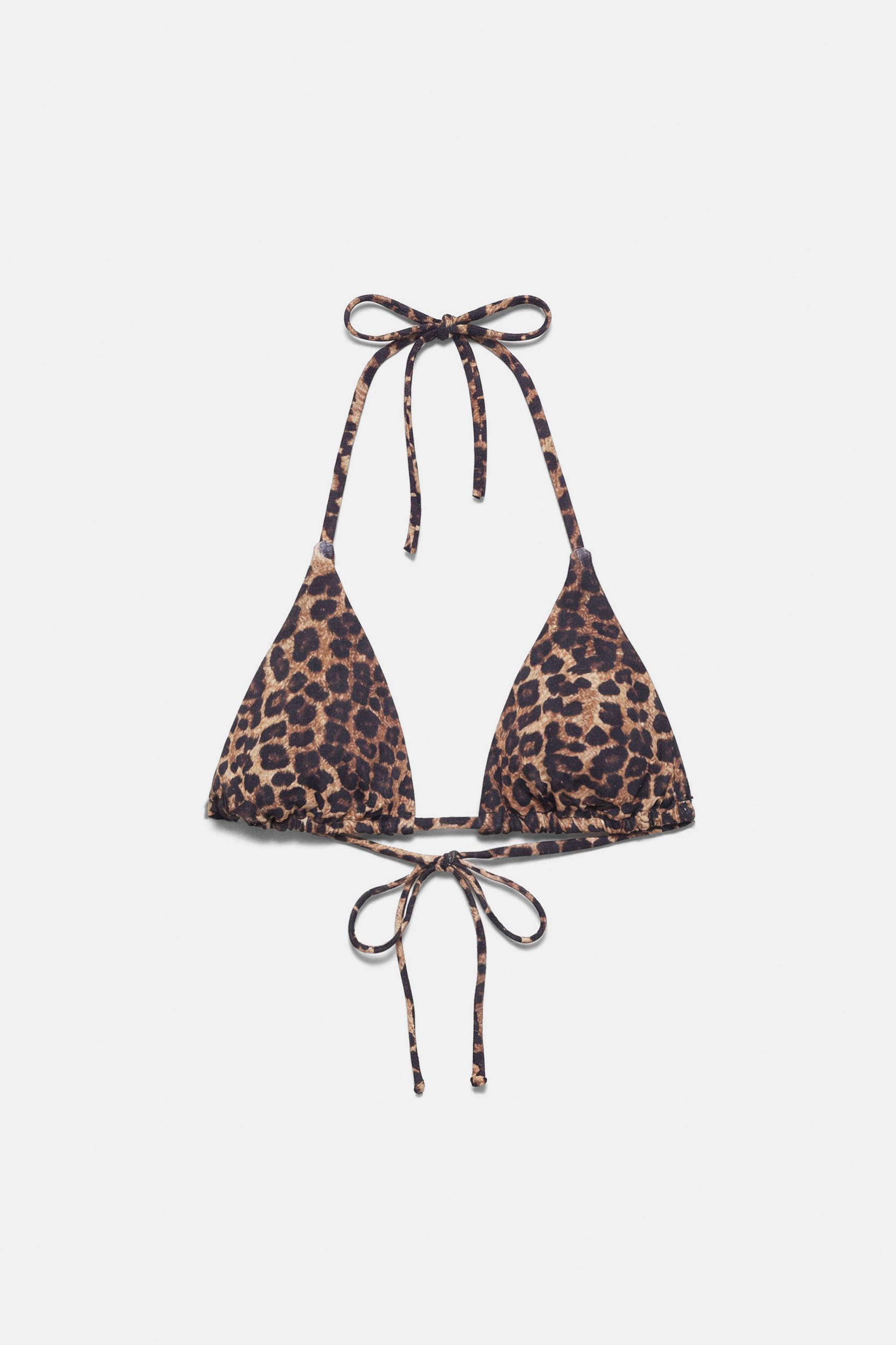 Leopard print triangle bikini top — Brown