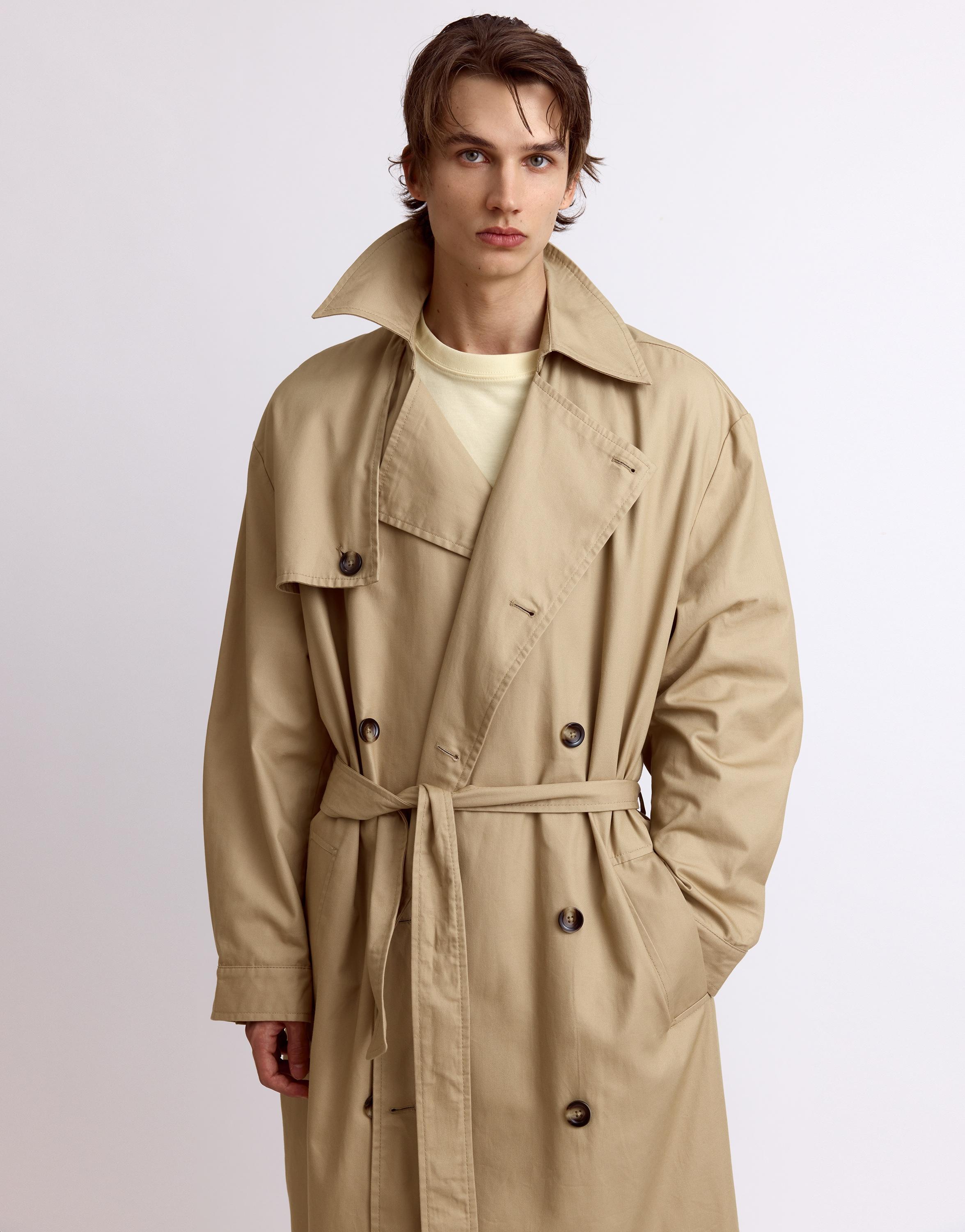Pull&Bear Kuşaklı uzun trençkot görsel 5