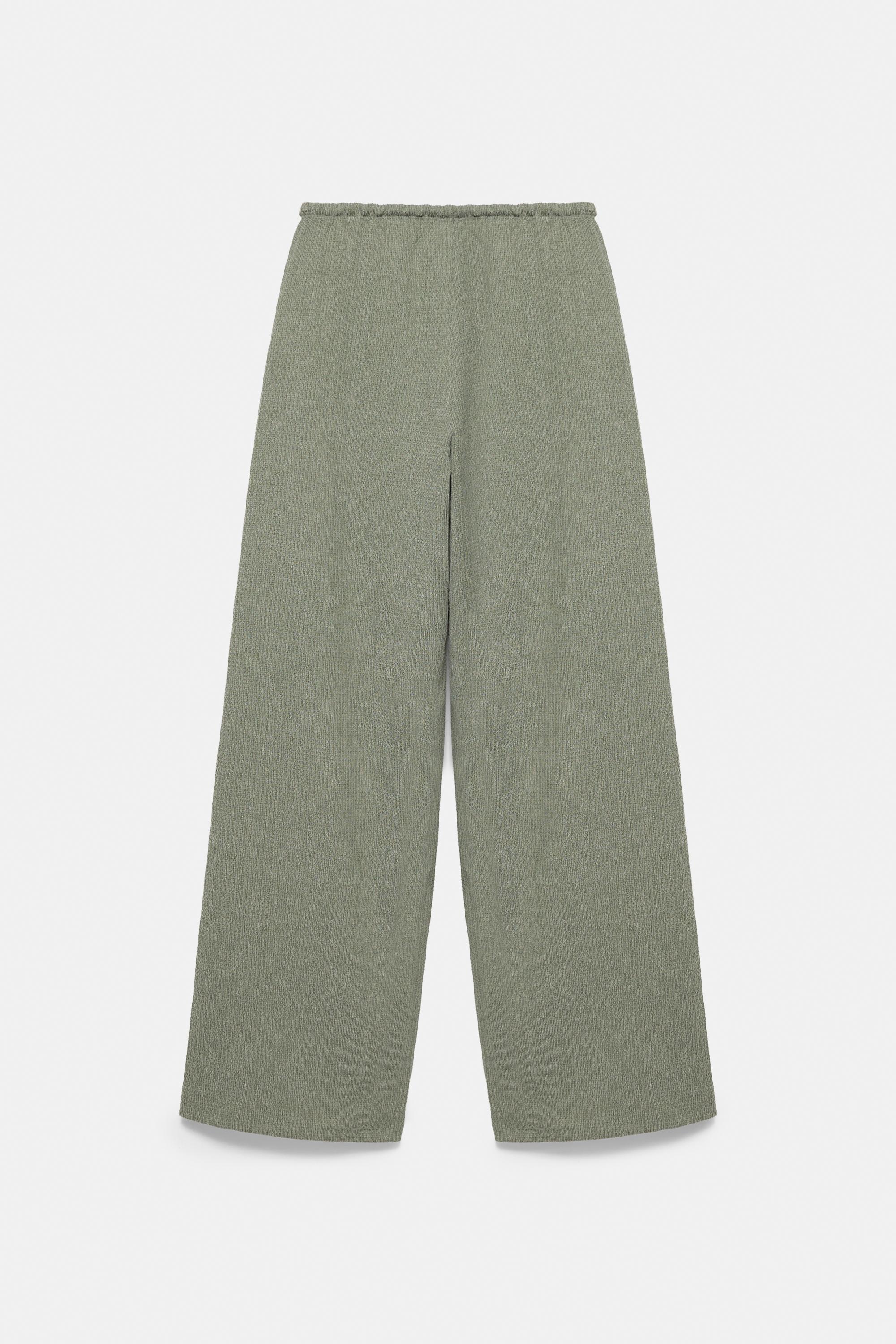 Wide-leg crepe trousers — Khaki