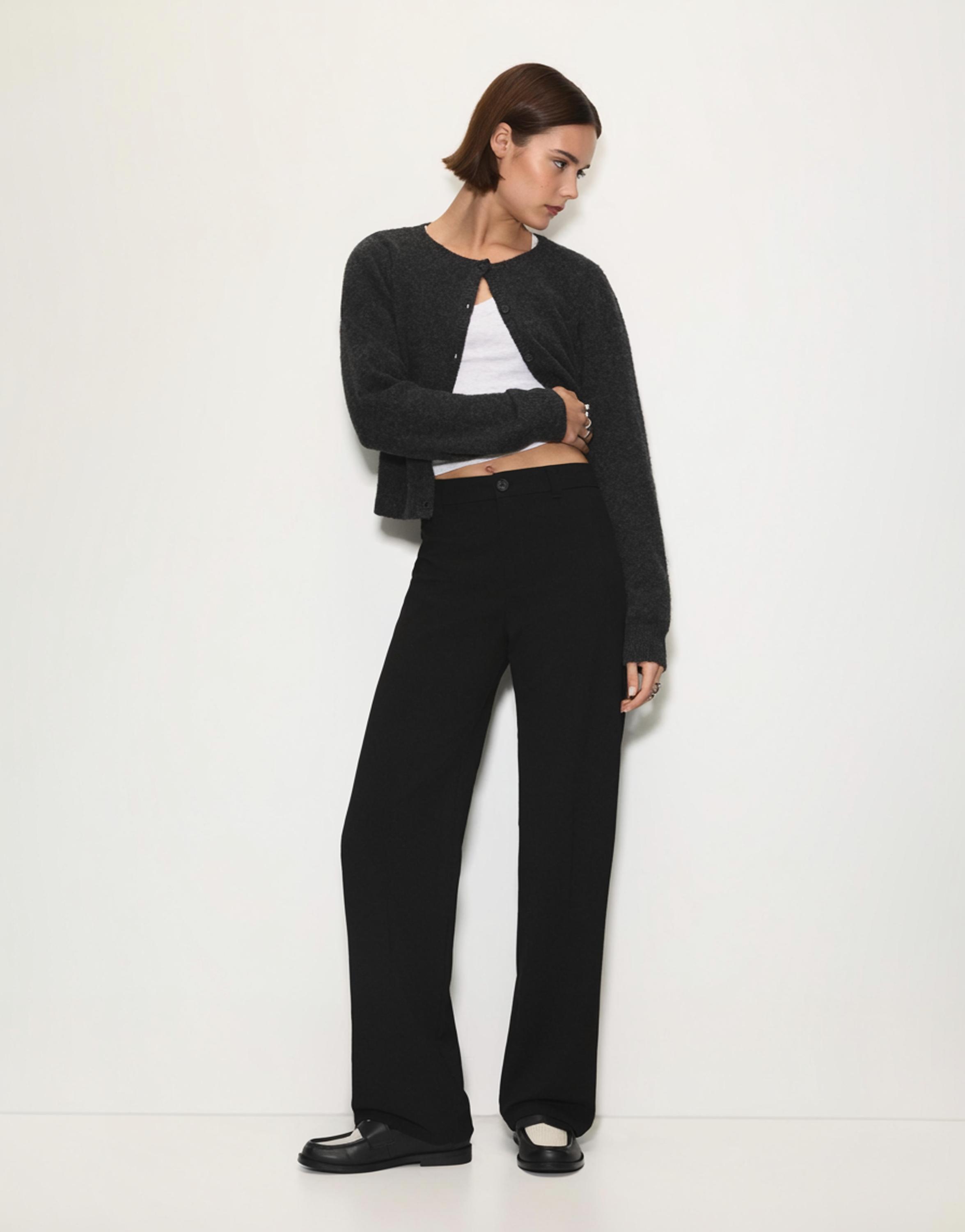 Smart high-waist straight-leg trousers — Black