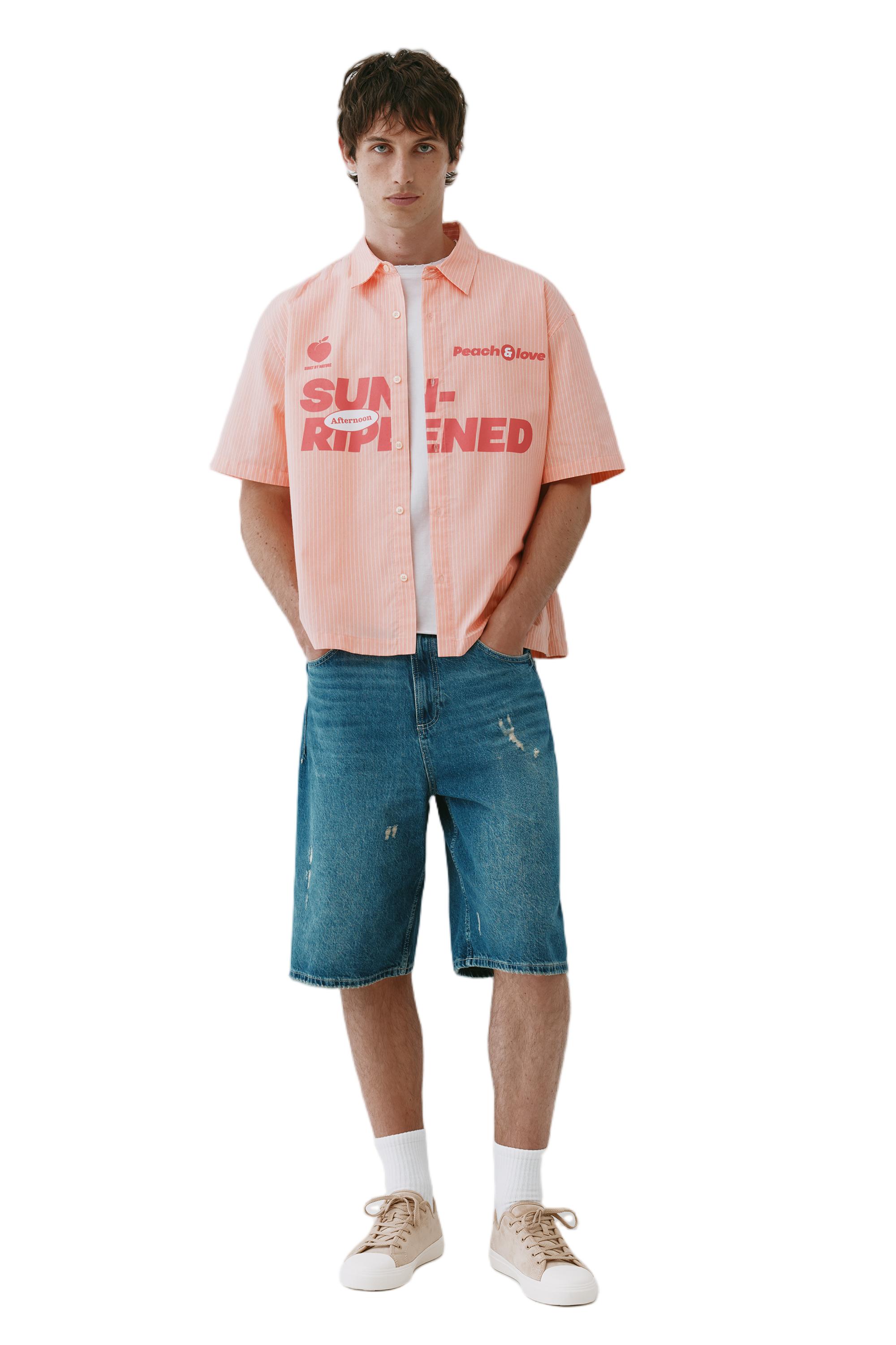 Peach striped graphic shirt — Chalk pink