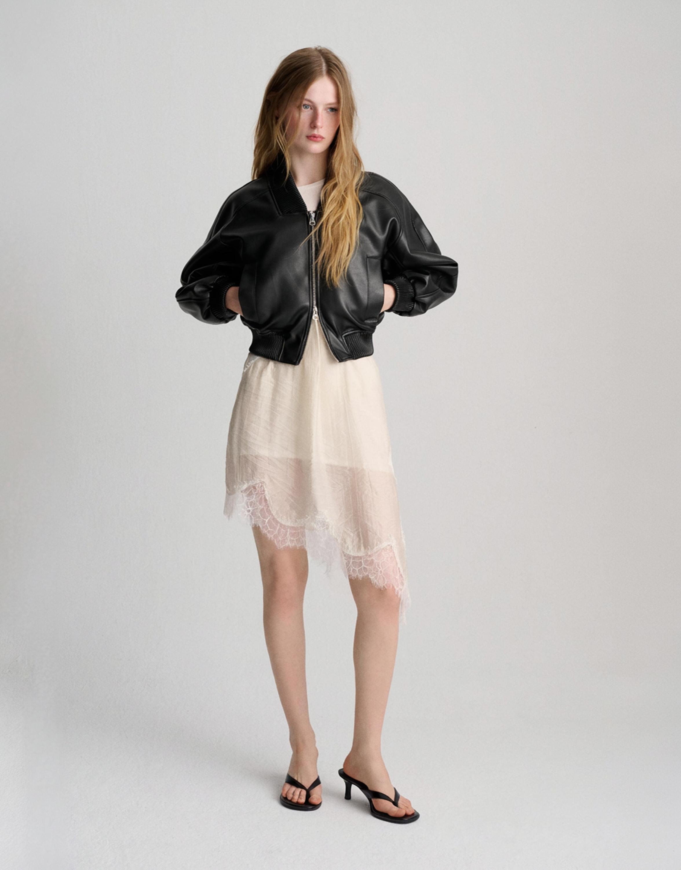 Faux leather bomber jacket — Black