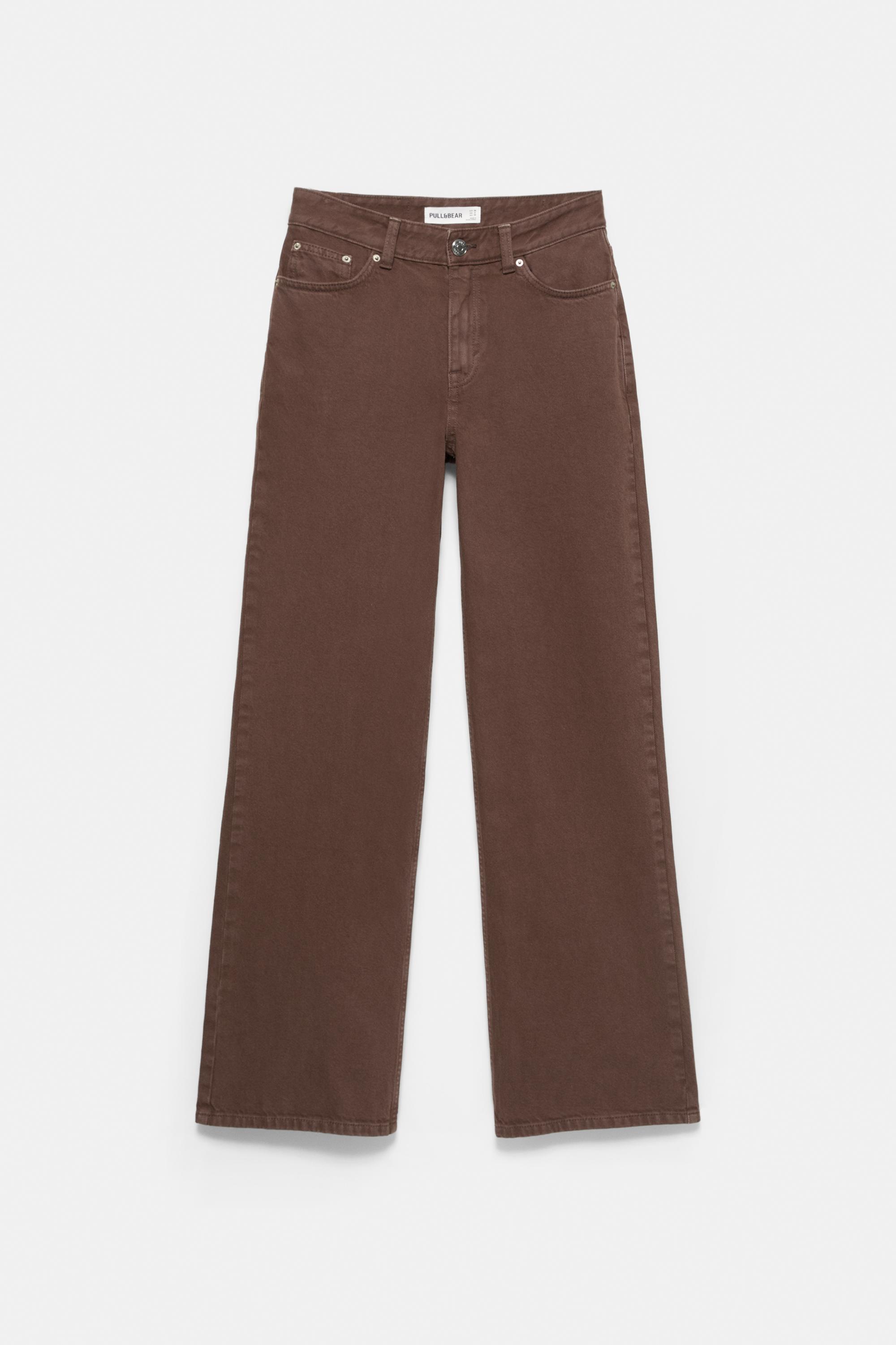 High-waist wide straight-leg jeans — Brown