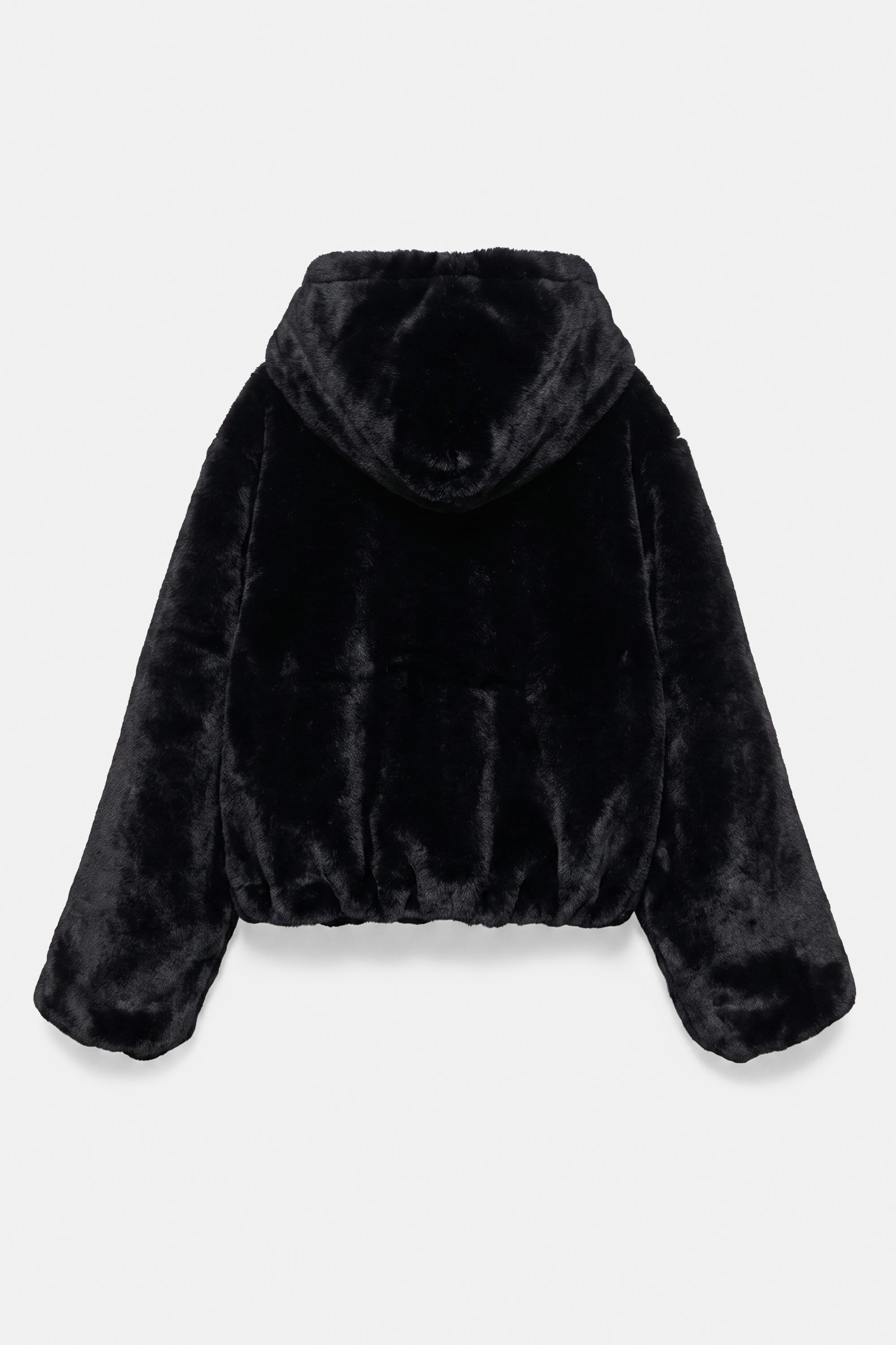Hooded faux fur jacket — Black (alternate view)