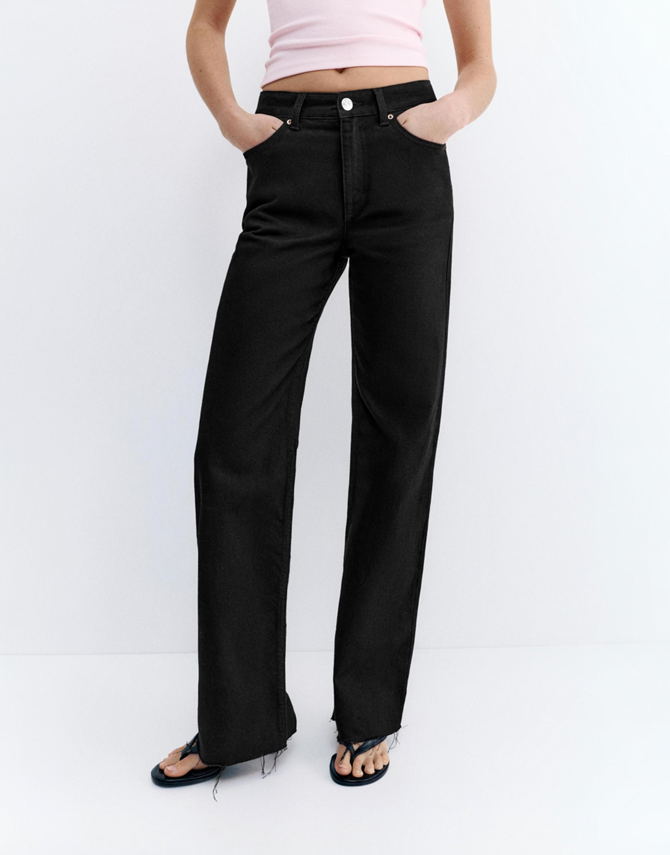 High-waist wide straight-leg jeans — Black marl