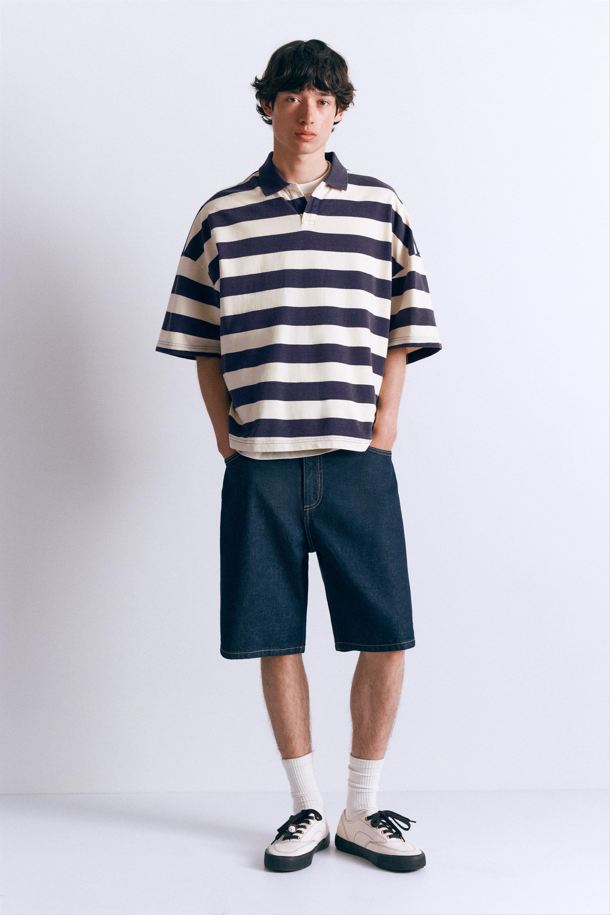 Çizgili boxy polo t-shirt - Görsel 39