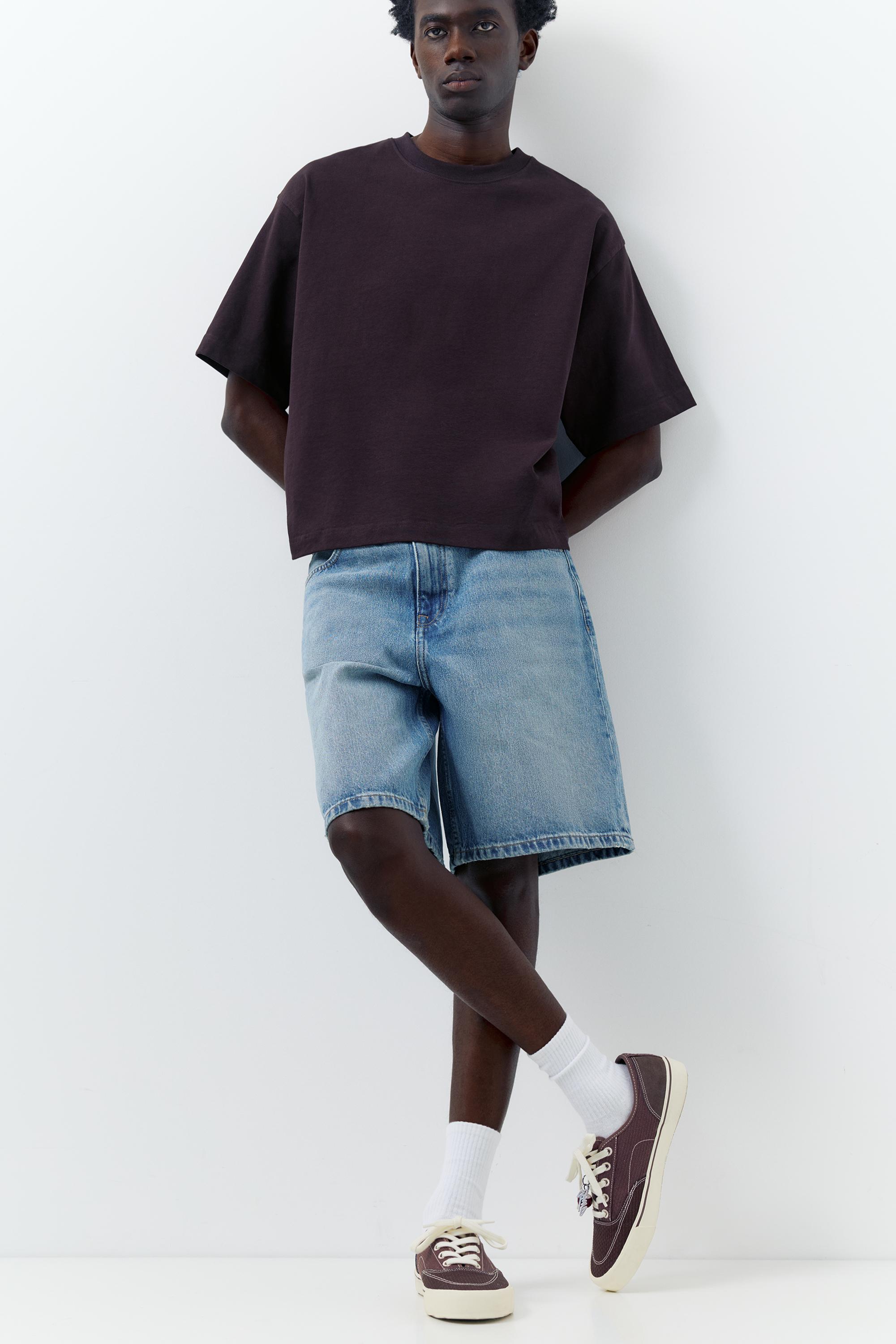 Baggy relaxed fit denim Bermuda shorts — Greenish blue