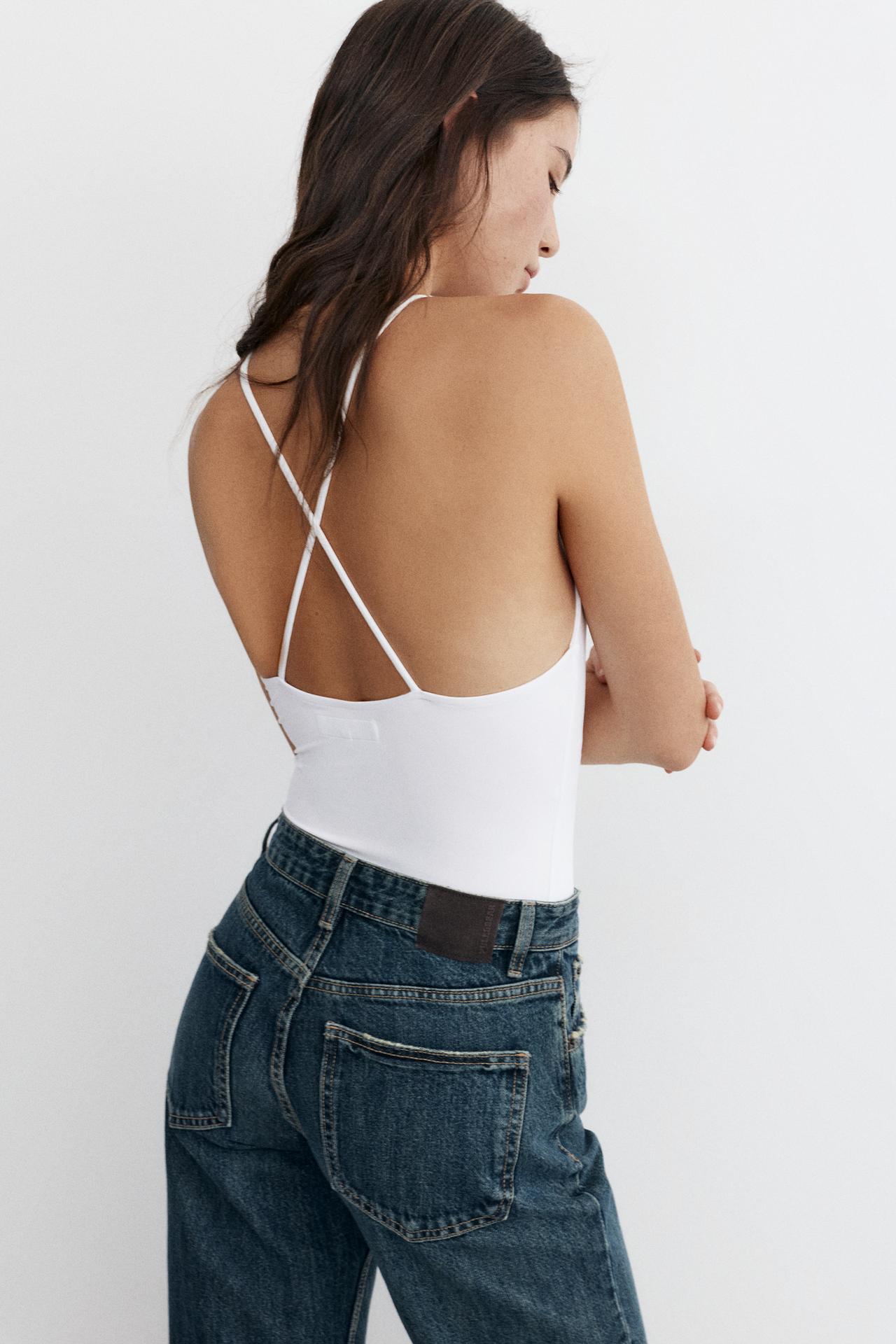 Halter strappy bodysuit — White