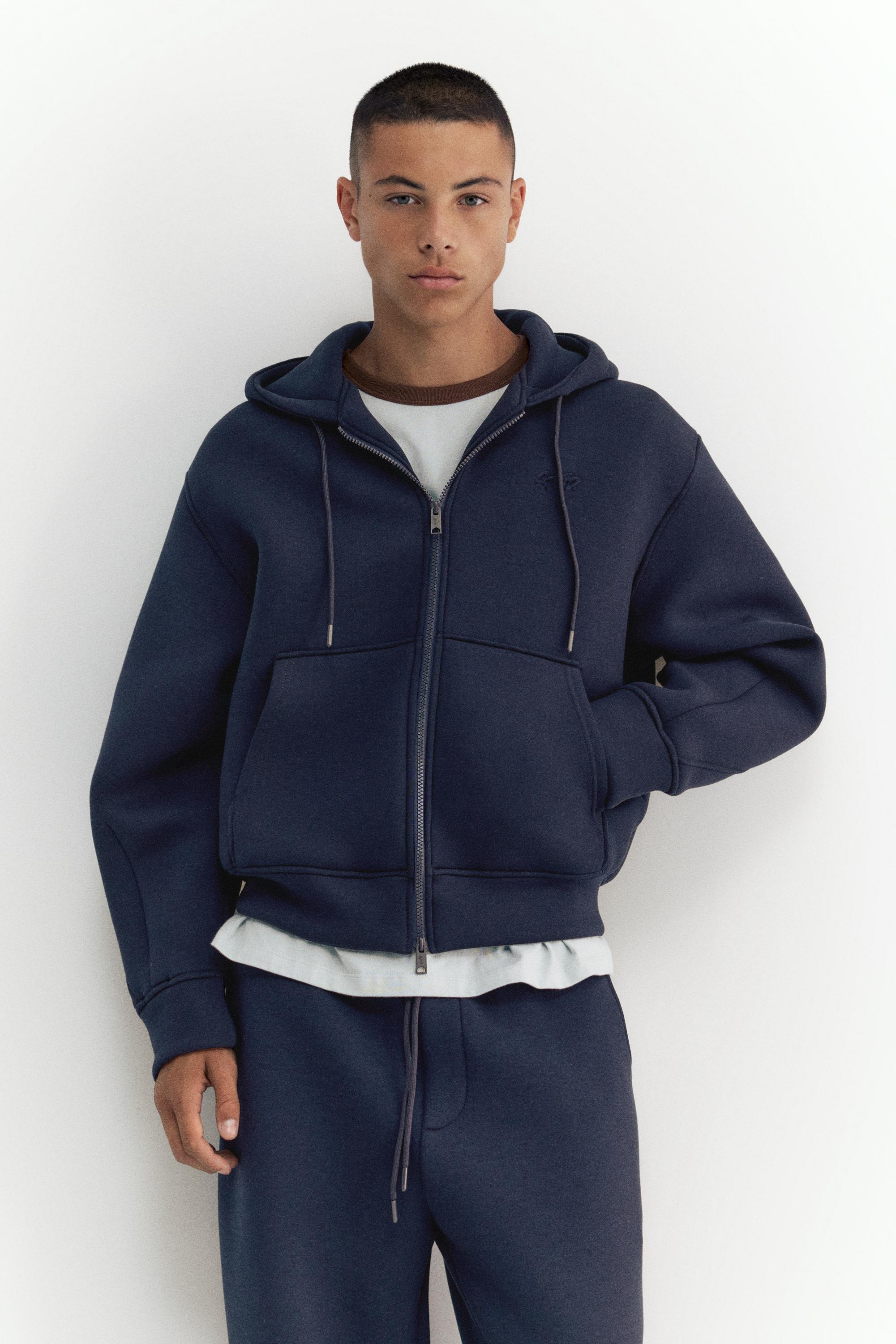 Neoprene-effect zip-up hoodie — Navy