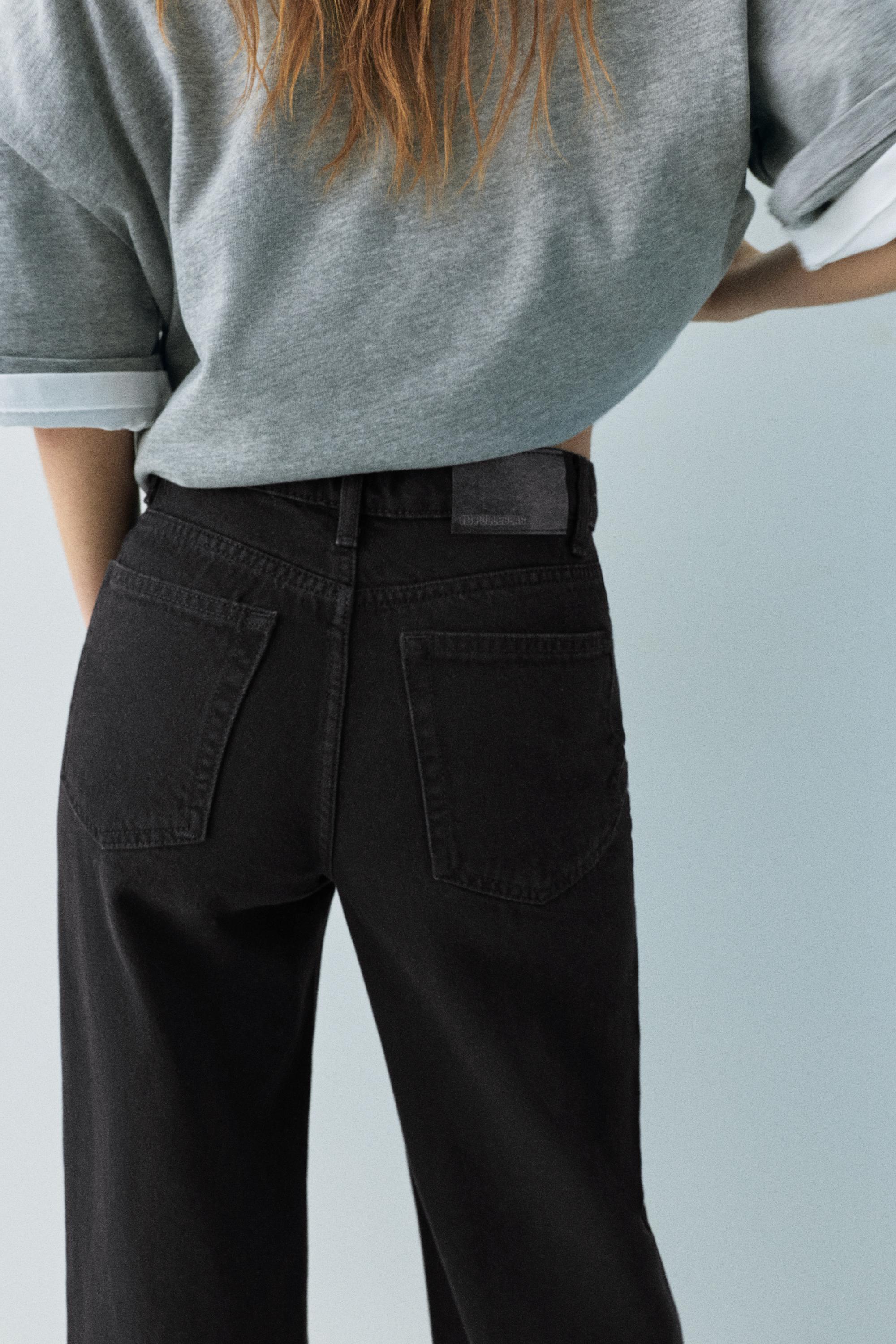 Wide leg jeans with crossover waistband — Black