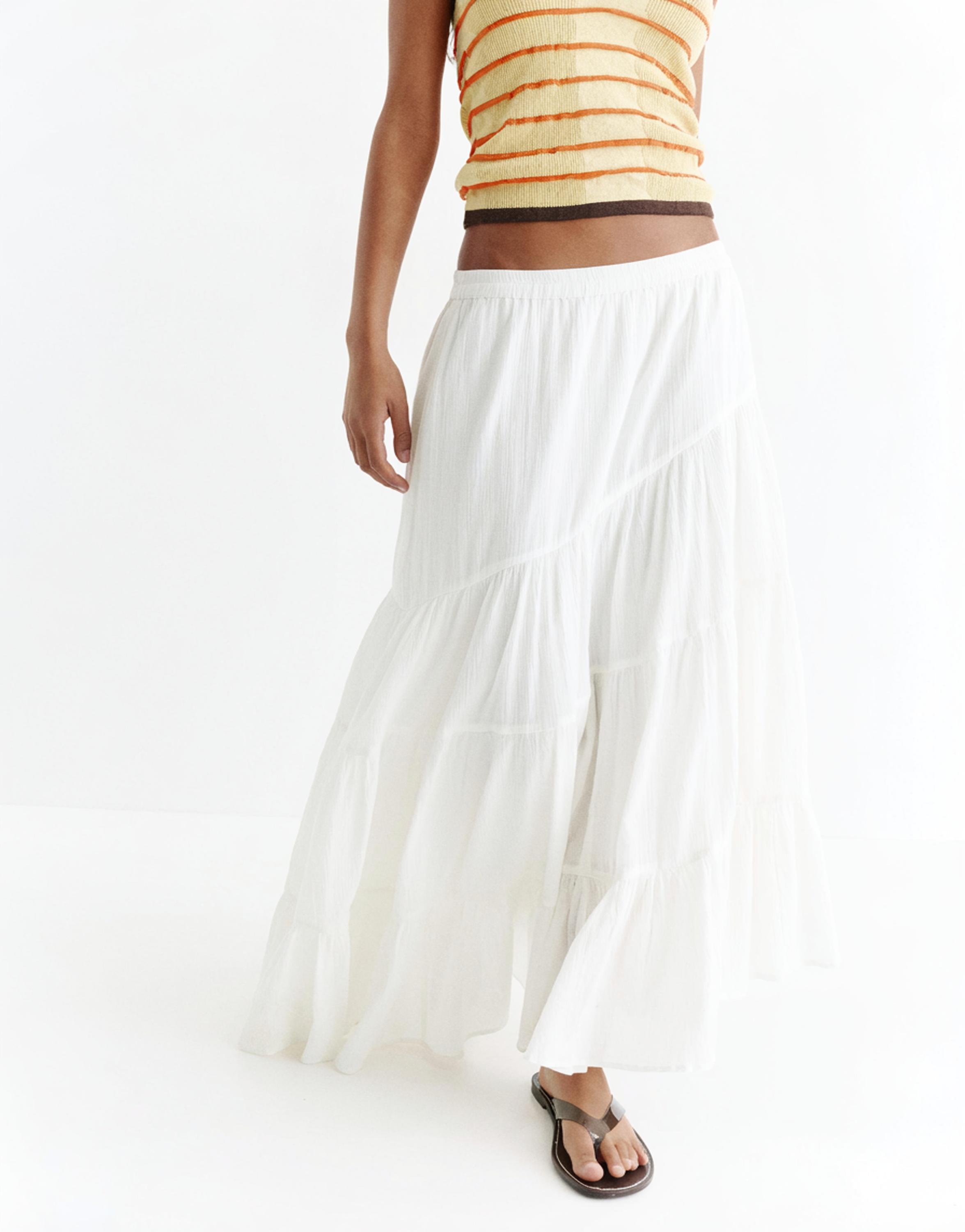 White asymmetric midi skirt — White