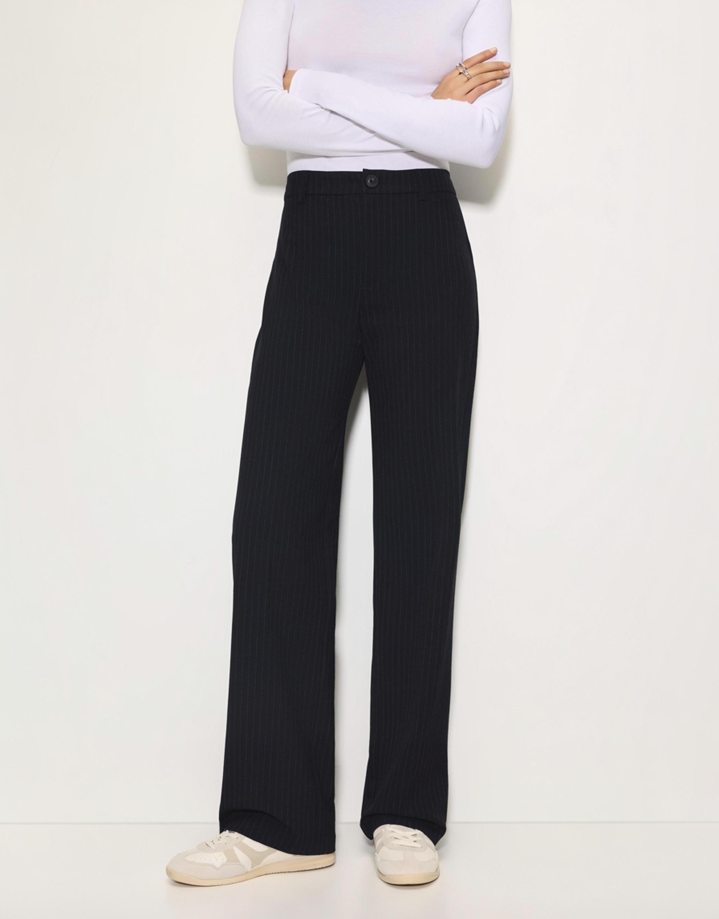 Smart high-waist straight-leg trousers — Striped