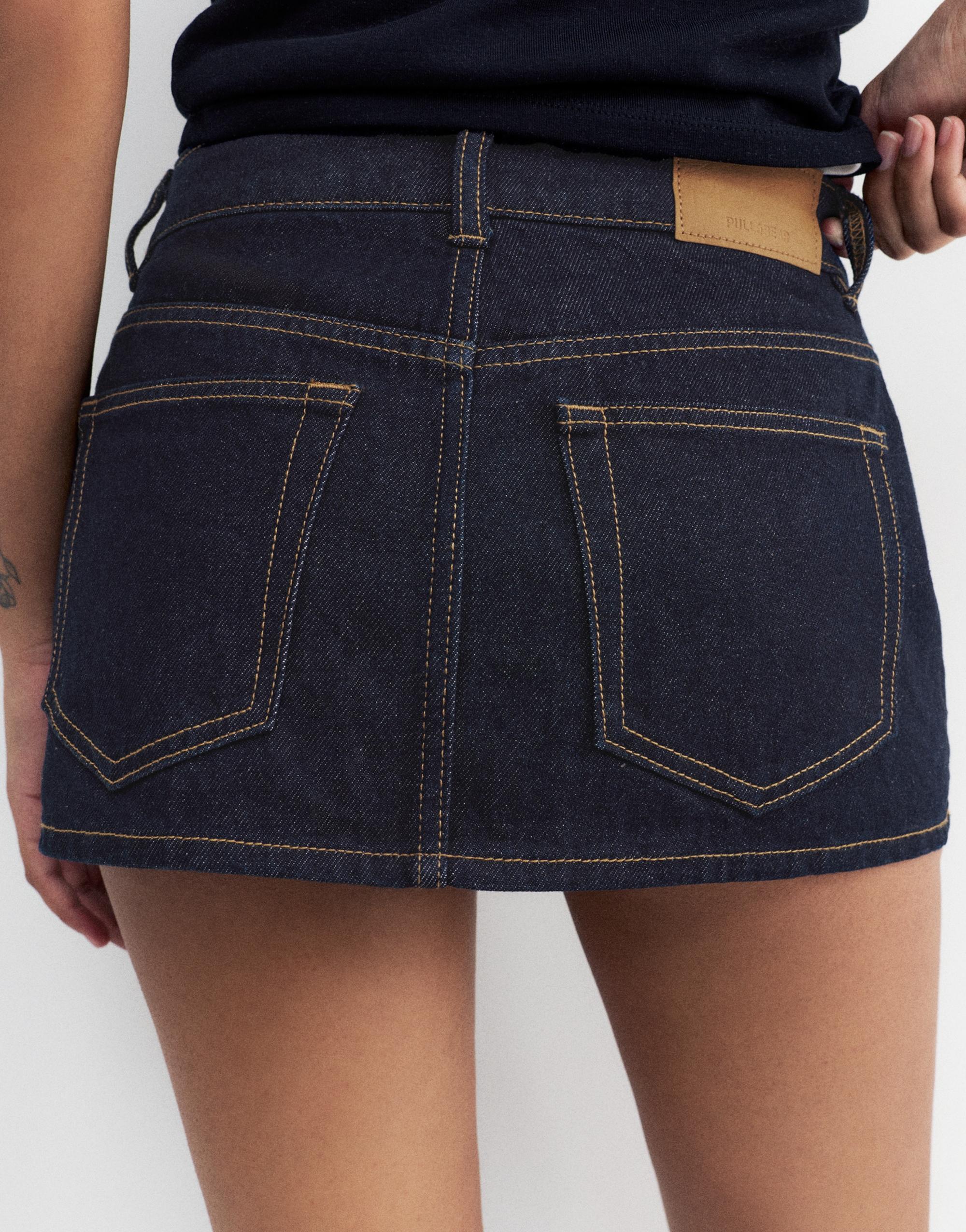 Cross-waist denim skort — Navy