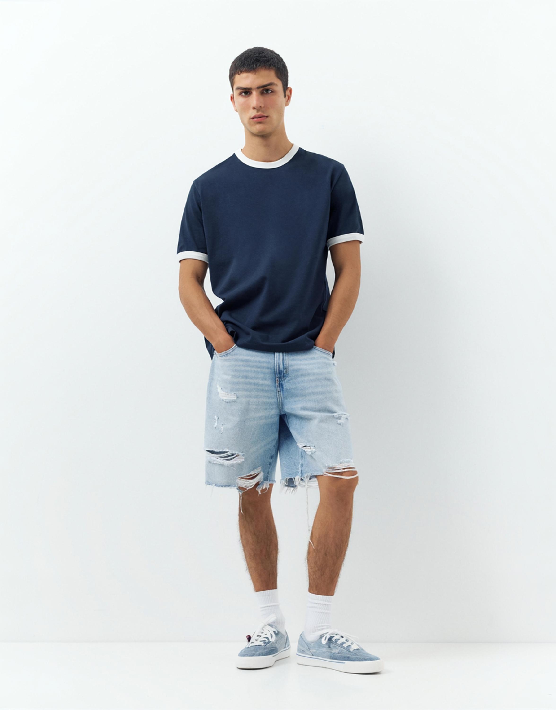 Straight-leg denim Bermuda shorts — Pale indigo