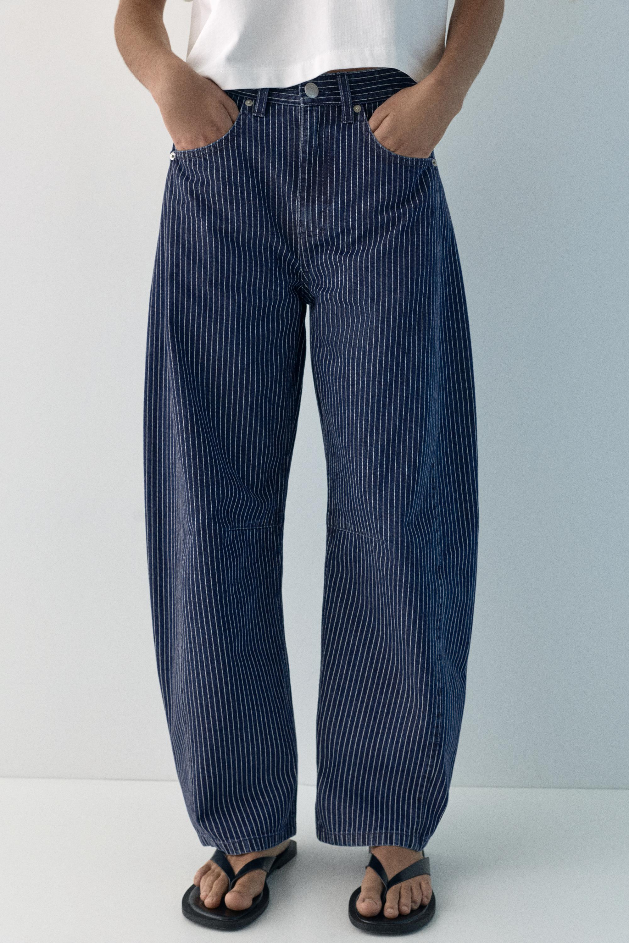 Striped balloon jeans with seams — Medium blue