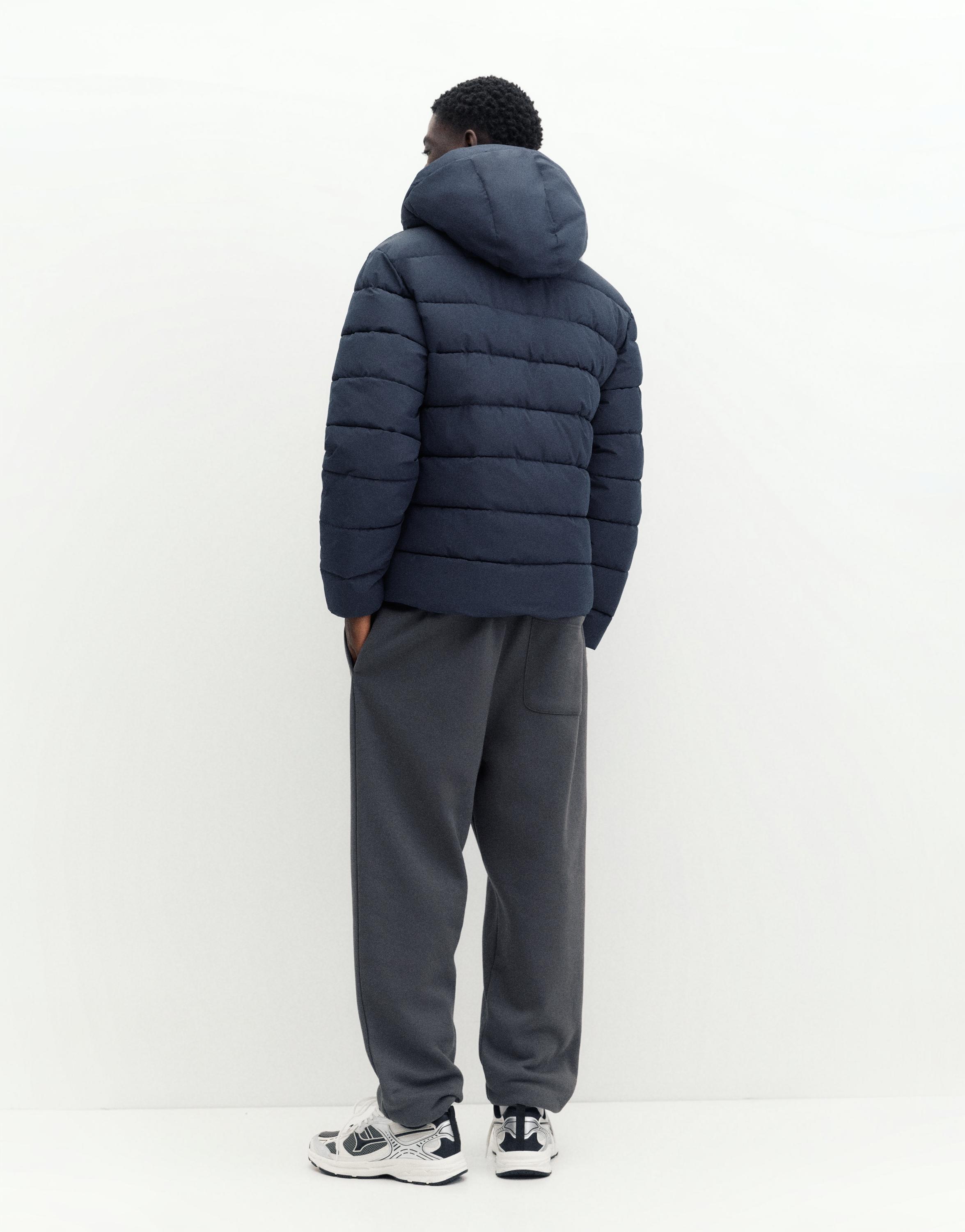 Puffer jacket with hood — Dark blue