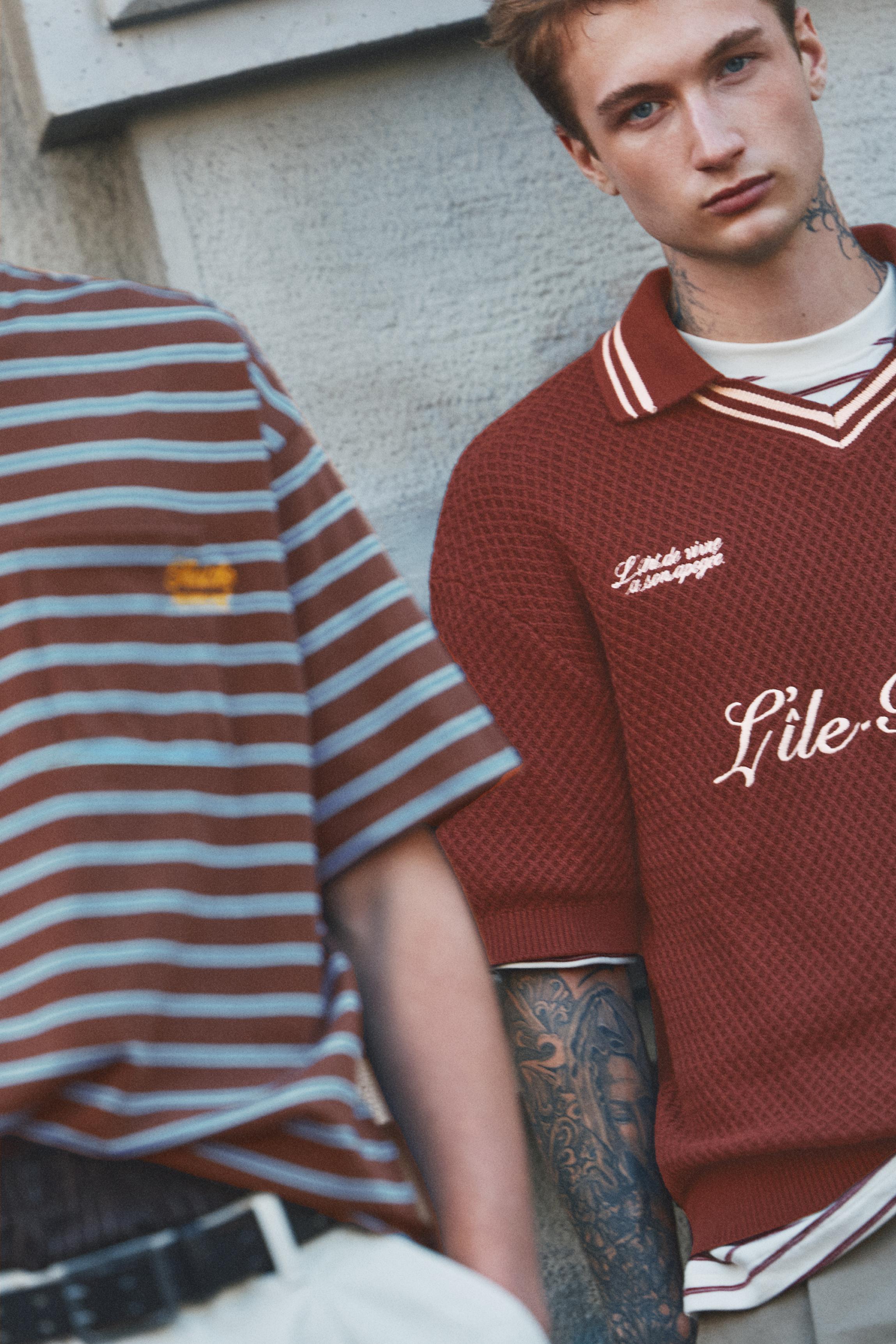 L'île-Rousse graphic knit polo shirt — Burgundy