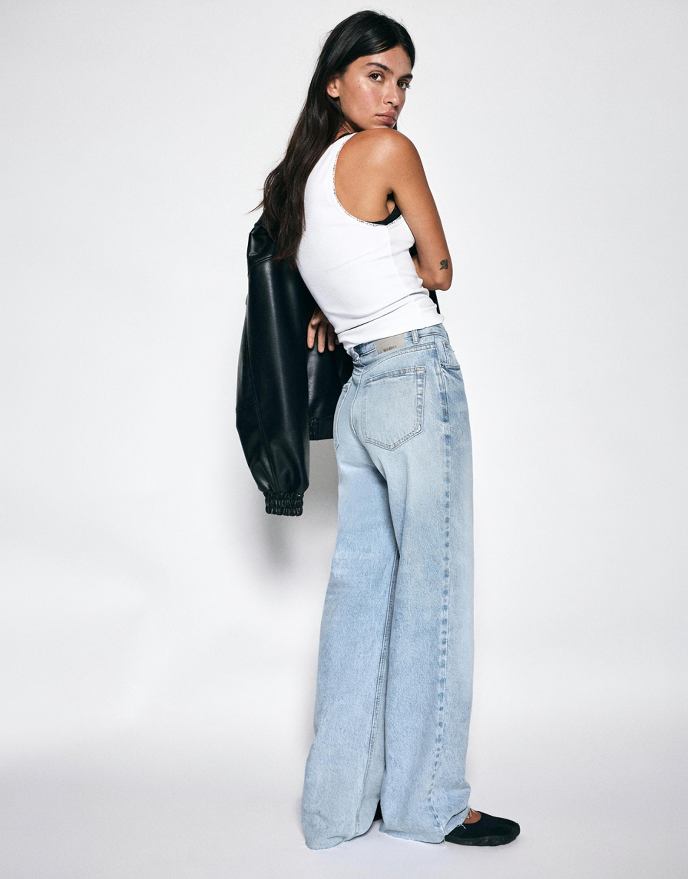 High-waist wide straight-leg jeans — Sky blue