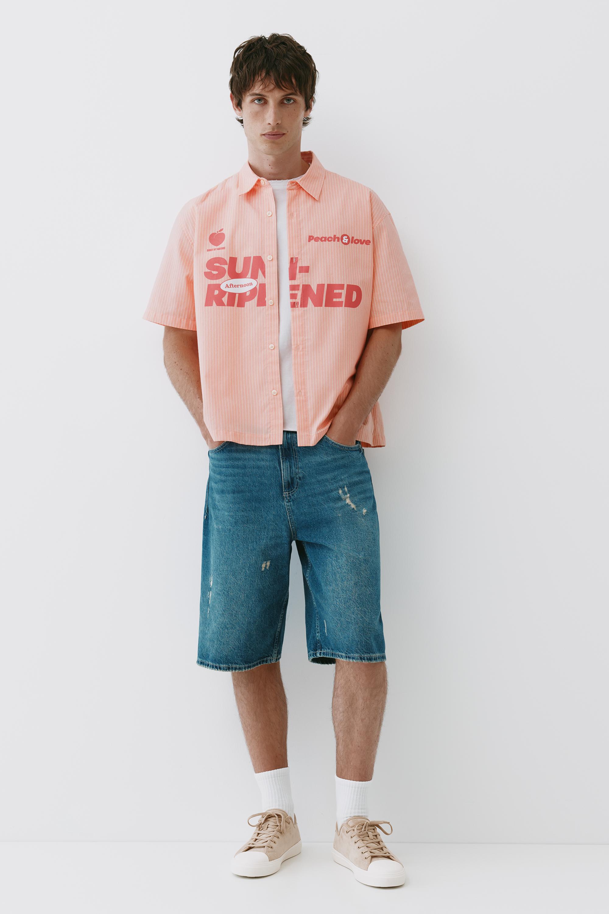 Peach striped graphic shirt — Chalk pink